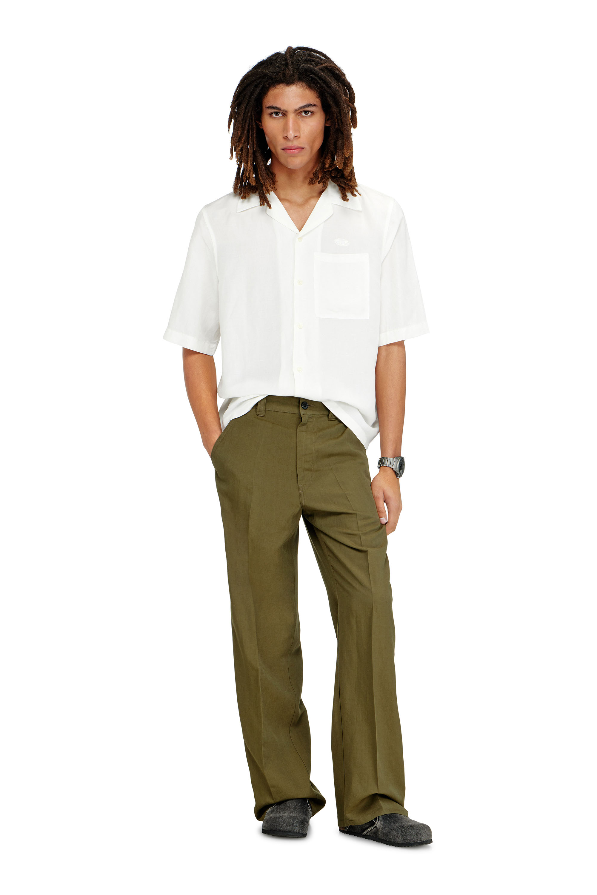 Diesel - P-HANT-CHINO-PGBS, Pantaloni in misto lino a gamba larga Uomo in Verde - 2