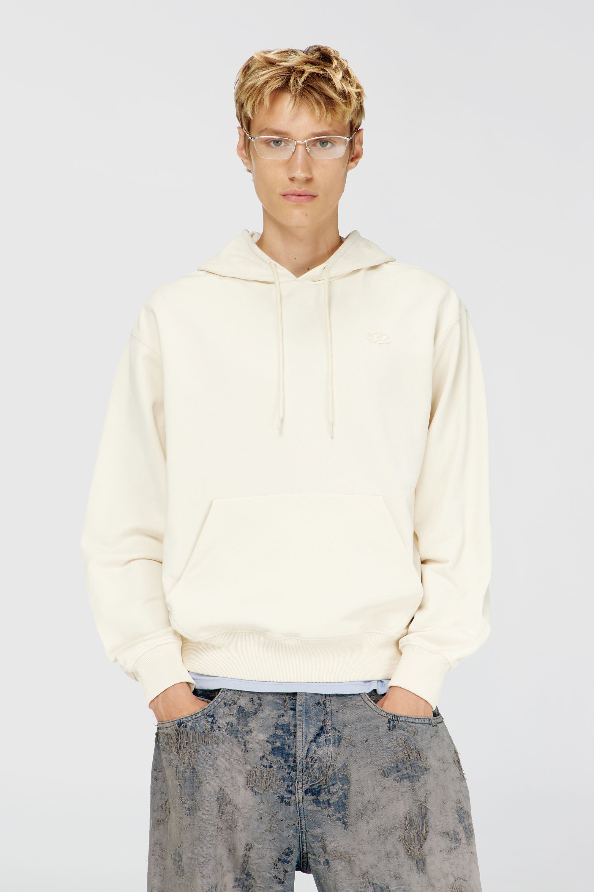 Diesel - S-LUK-H-MOON-T92, Sweat &agrave; capuche avec logo Oval D Homme in Blanc - 1