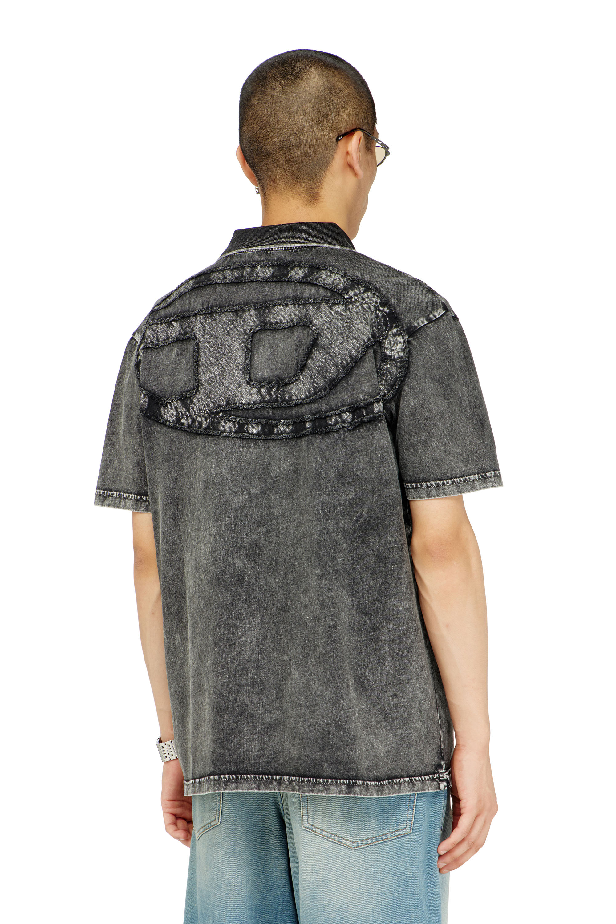 Diesel - T-REJUST-NC-DEN, Polo en jersey effet denim Homme in Gris - 4