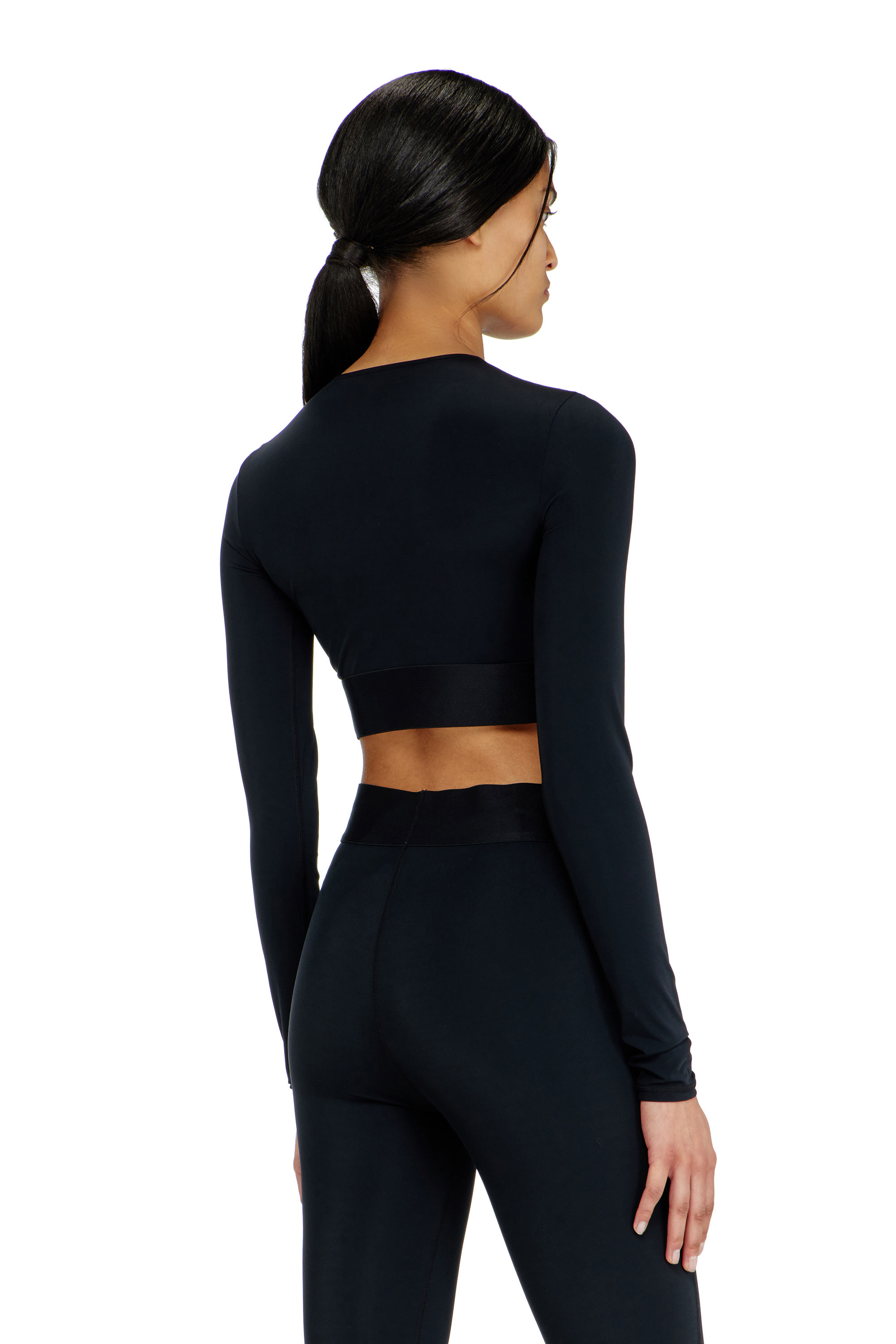 Diesel - MELISSA-D-POP, Top cropped en microfibre avec logo tronqu&eacute; Femme in Noir - 4