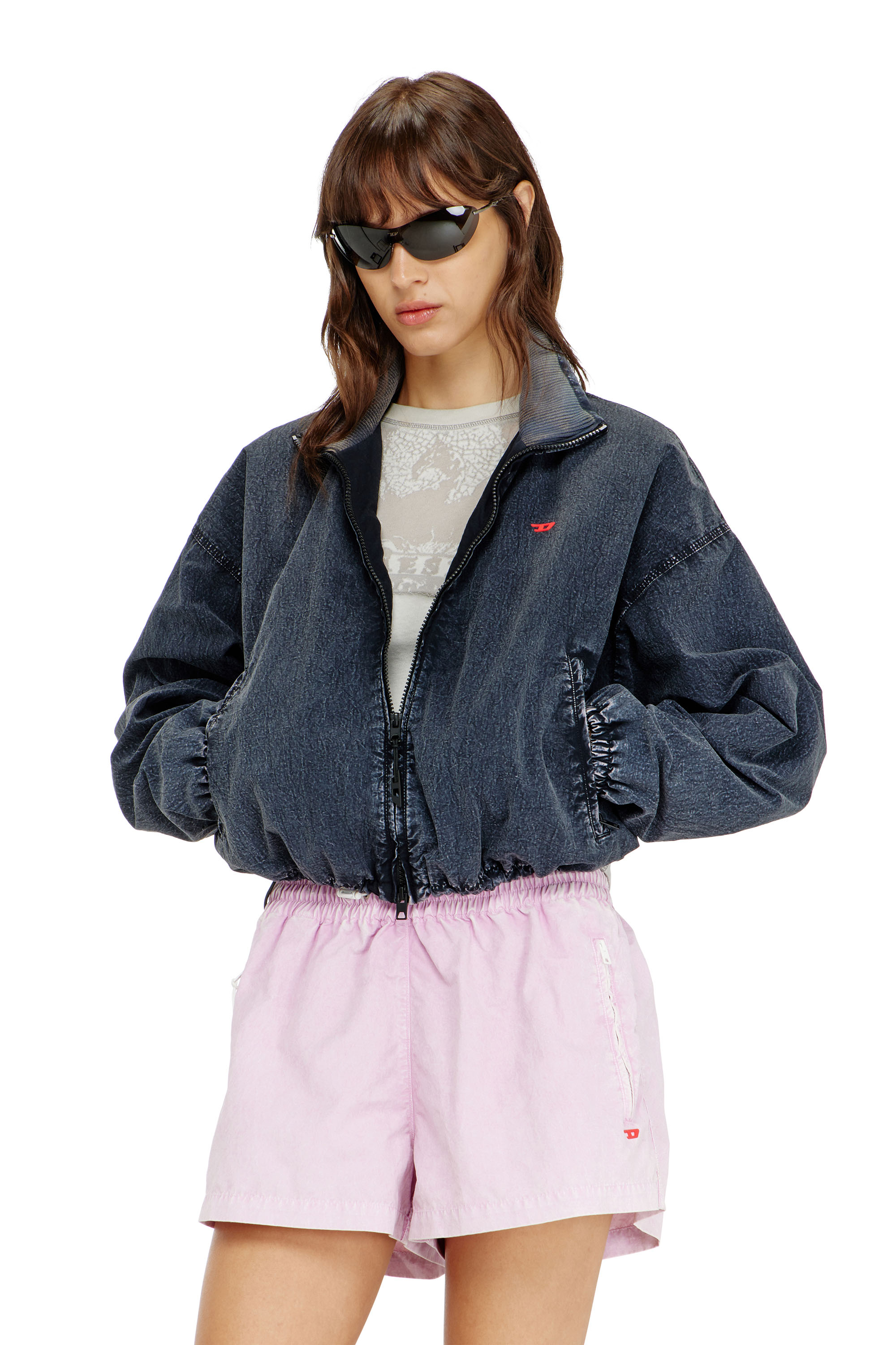 Diesel - G-LEAMER, Veste coupe-vent en taslan acid-washed Femme in Bleu - 1
