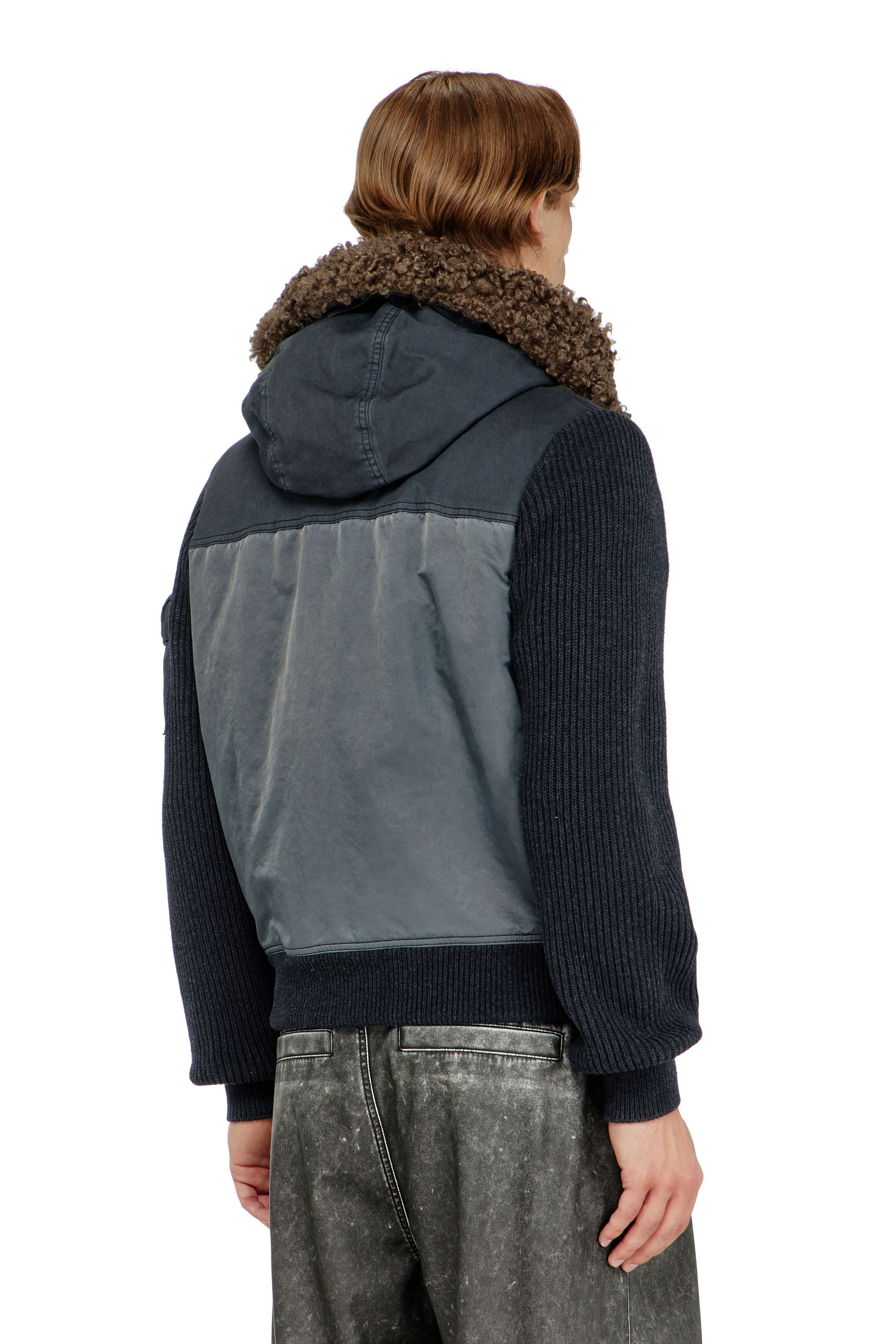 Diesel - W-DELLS, Veste &agrave; capuche matelass&eacute;e avec manches en maille Homme in Bleu - 4