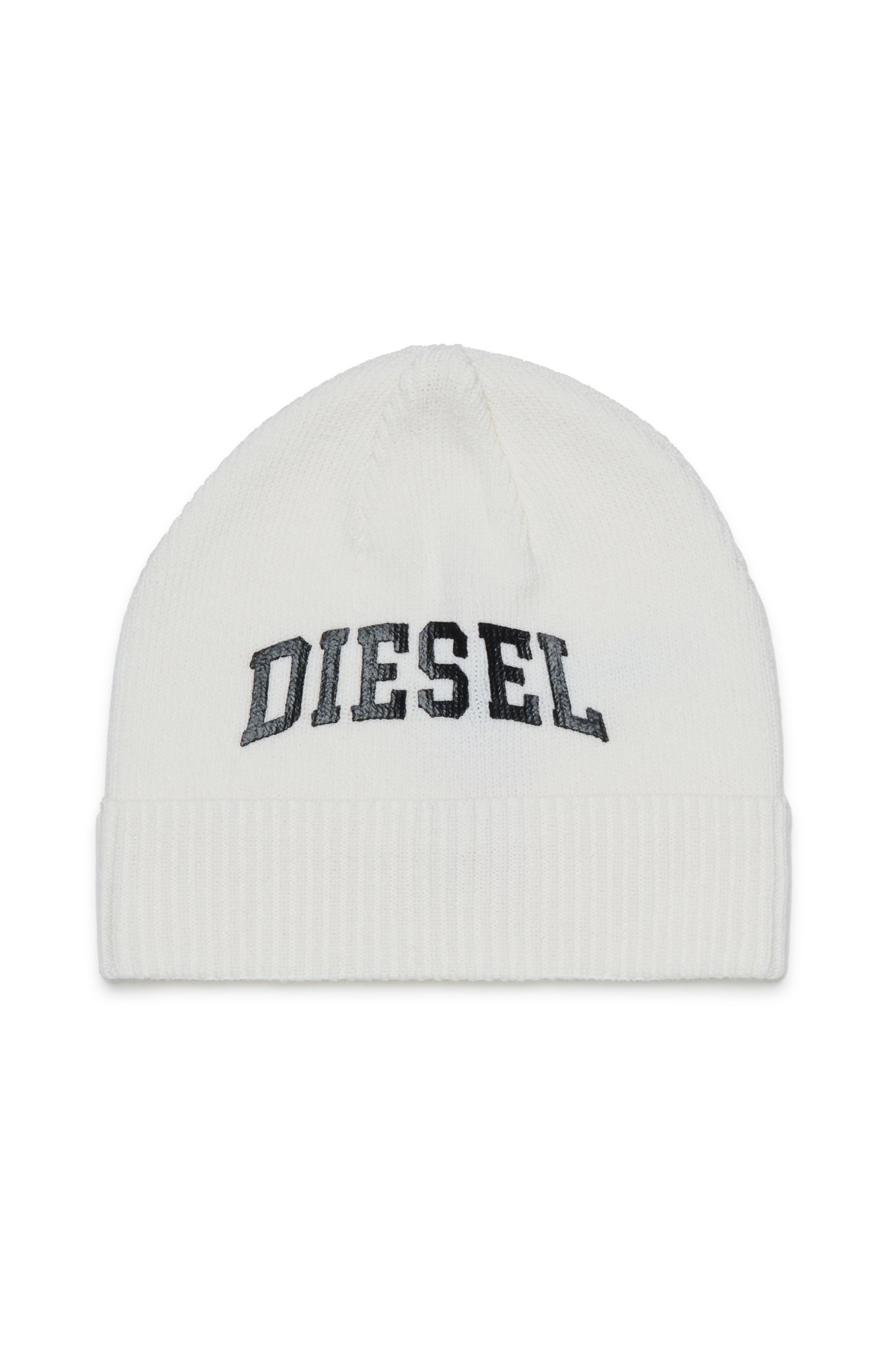 Diesel - FBAND, Bonnet en laine m&eacute;lang&eacute;e avec logo Mixte in Blanc - 1