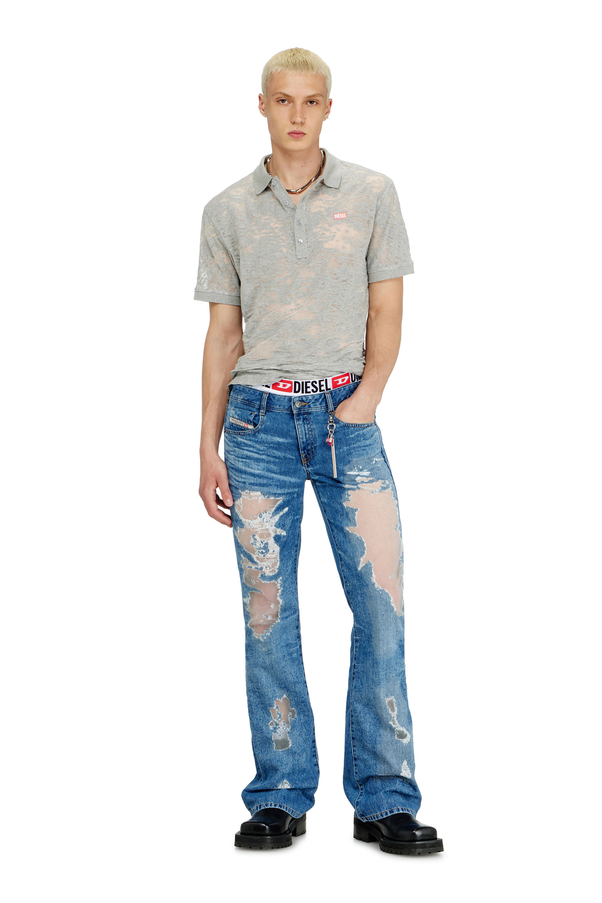 Diesel - PR-T-REJUST, Polo in jersey all-over devor&eacute; Uomo in Grigio - 2