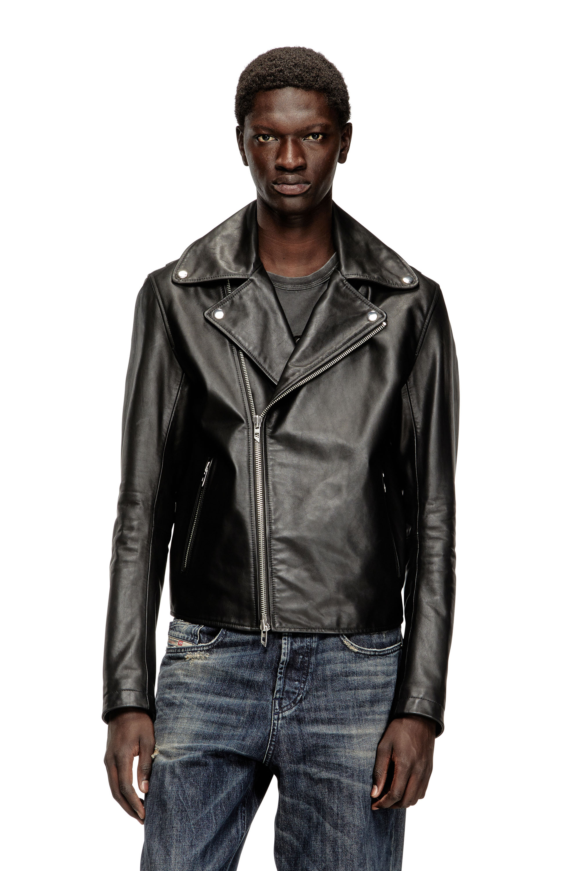 Diesel - L-EO-WRD, Veste de motard en cuir ciré Homme in Noir - 3