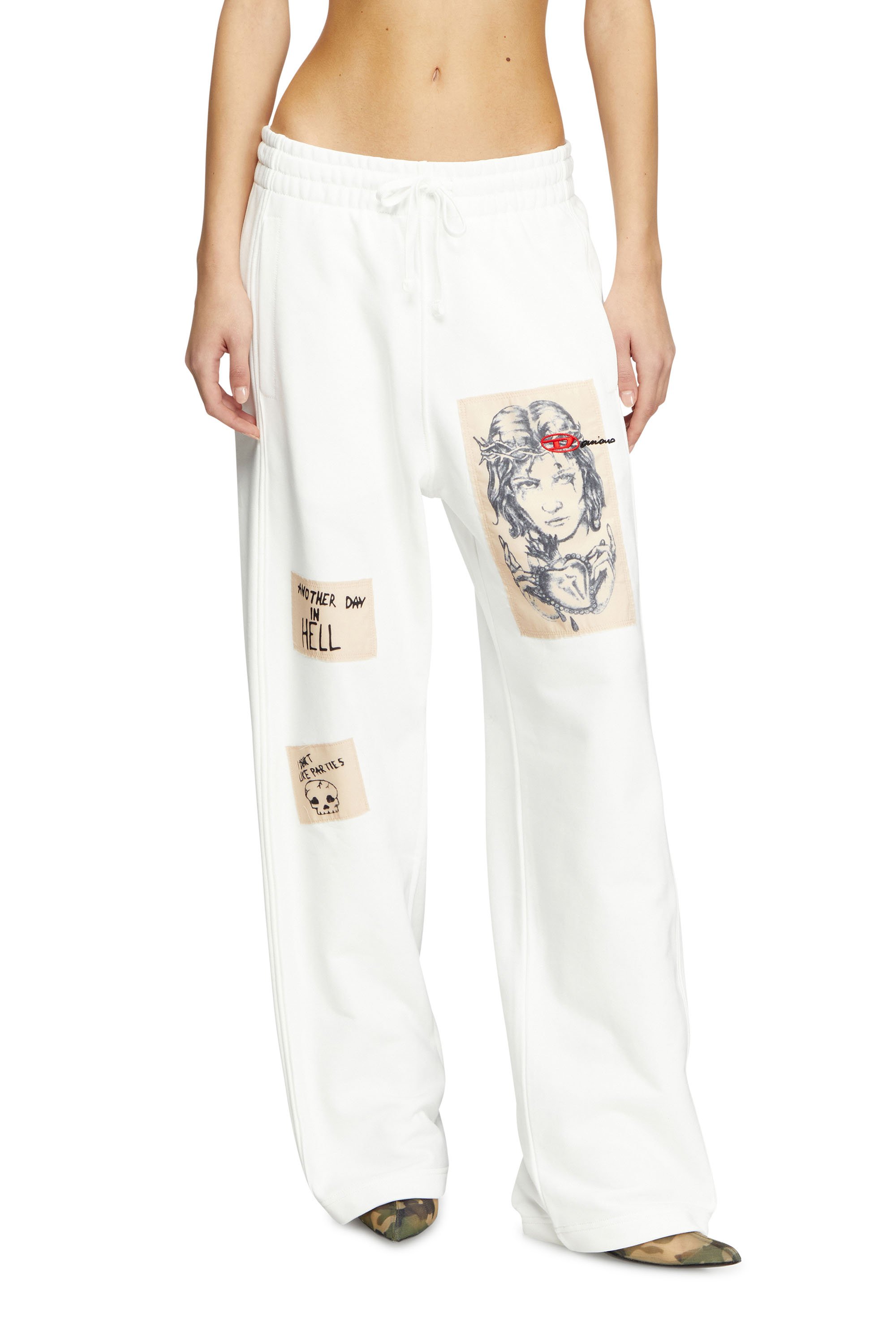 Diesel - P-MARTYANS-DD, Pantalon de survêtement avec empiècements tatouage Mixte in Blanc - 6