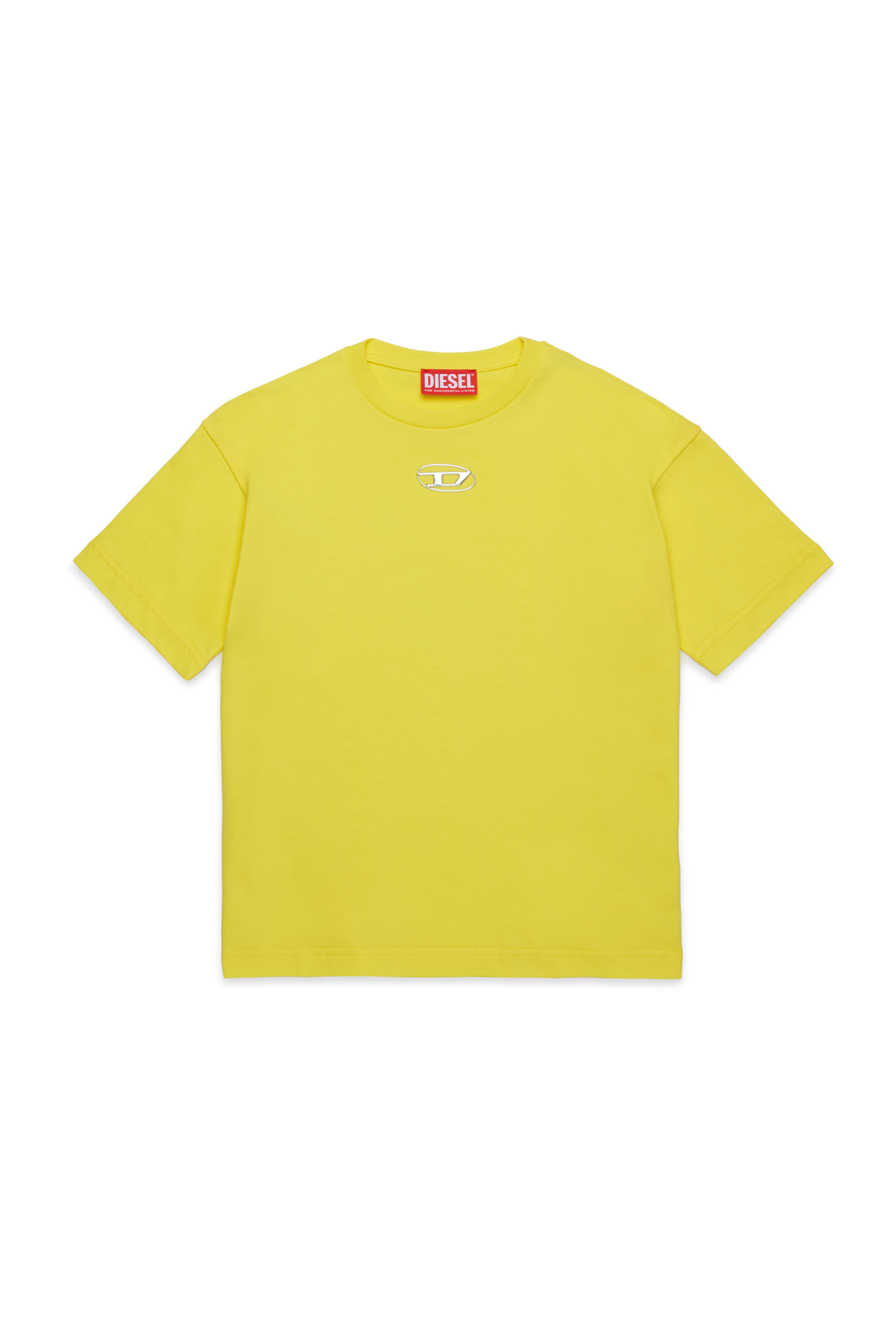 Diesel - TMARCUS OVER, T-shirt avec logo Oval D métallisé Homme in Jaune - 1