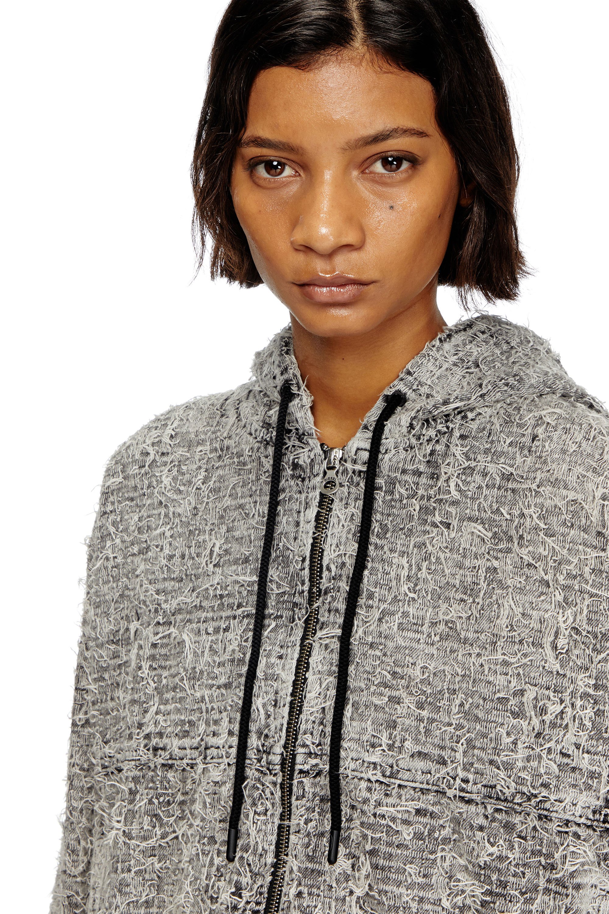 Diesel - DE-FLOW-S1, Veste à capuche en denim bouclé Femme in Gris - 5