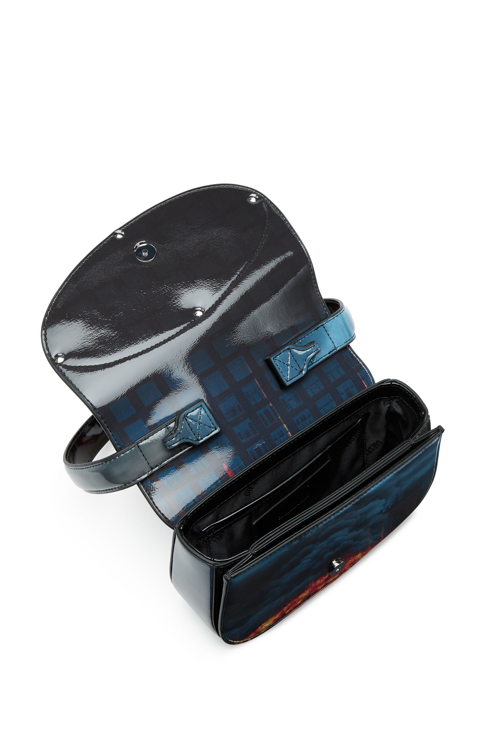 Diesel - 1DR, Damen 1DR-Ikonische Schultertasche mit Feuer-Print in Blau/Rot - 3