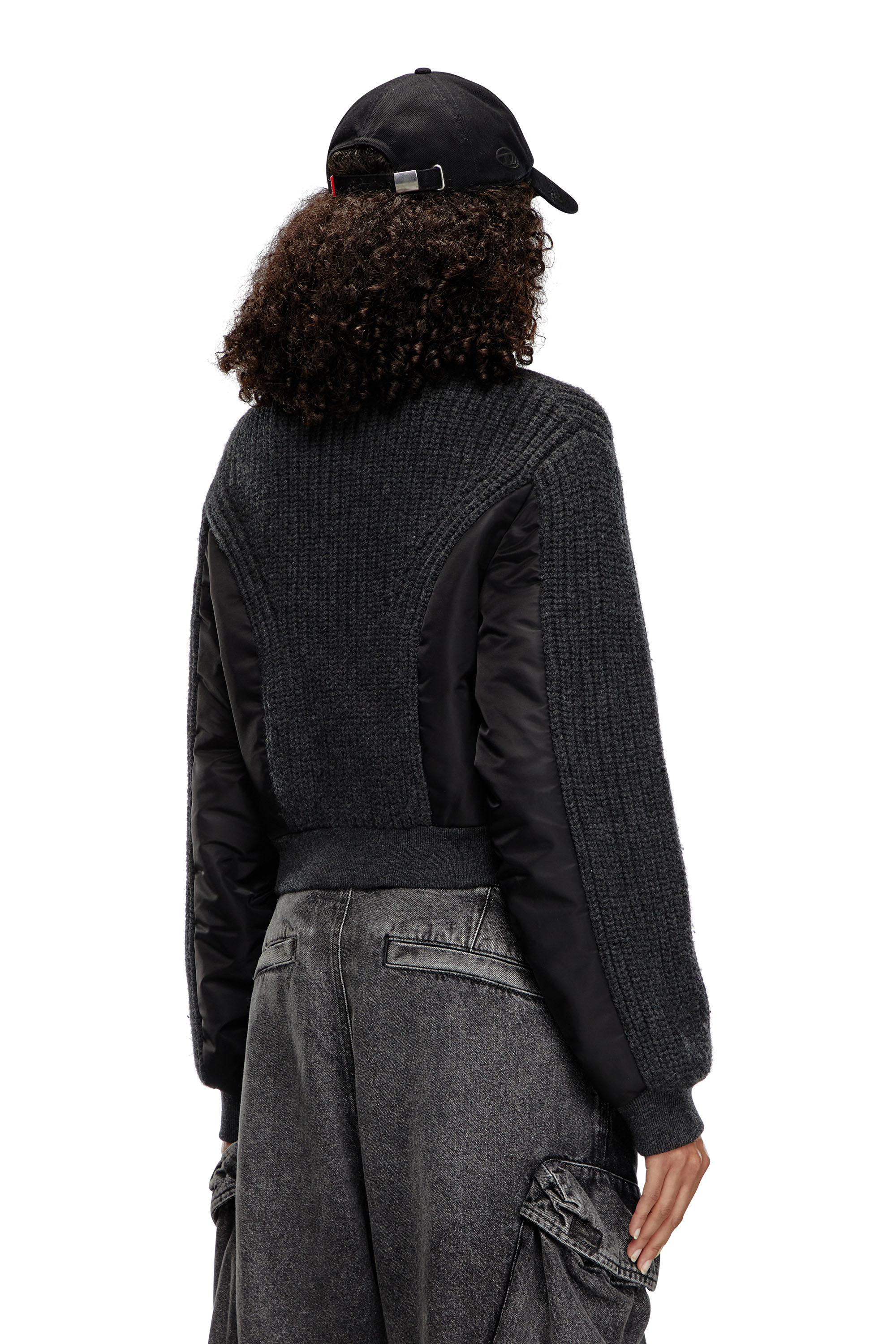 Diesel - M-ODENA, Femme Veste en maille de laine et nylon matelassé in Noir - Image 4