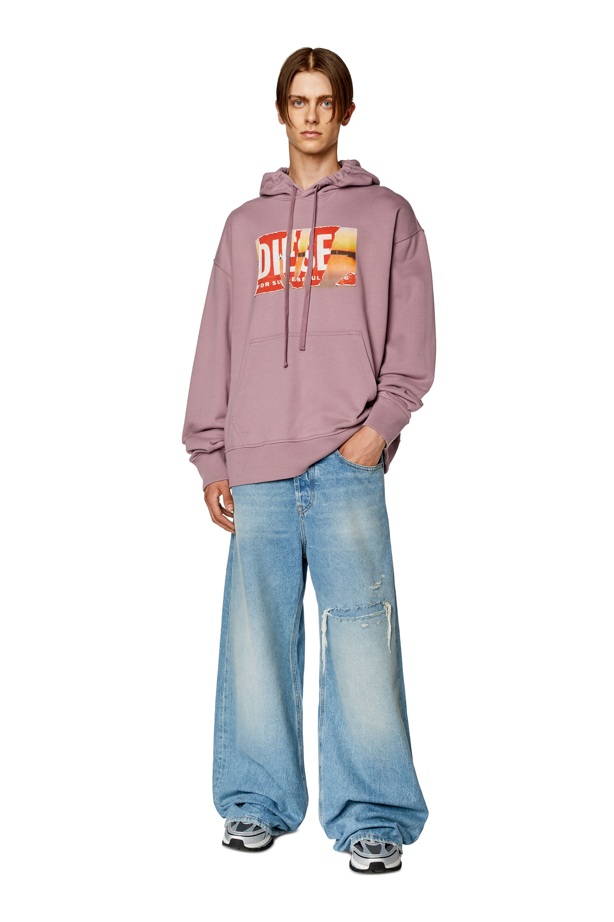 Diesel - S-MACS-HOOD-POFF-L1, Sweat-shirt à capuche oversize avec logo peel-off Homme in Violet - 1
