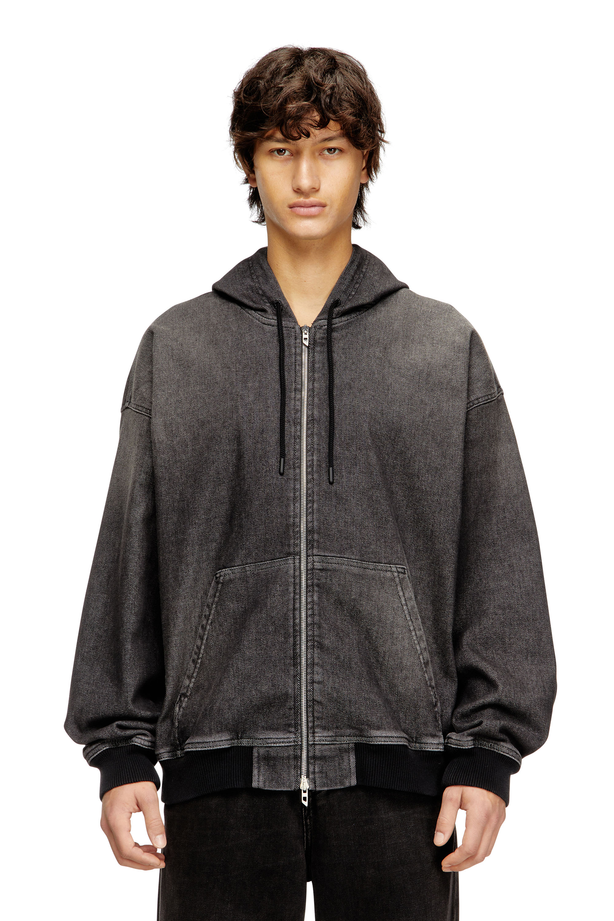 Diesel - D-GIRI-S TRACK, Hoodie con zip in Track Denim dirty Unisex in Nero - 1