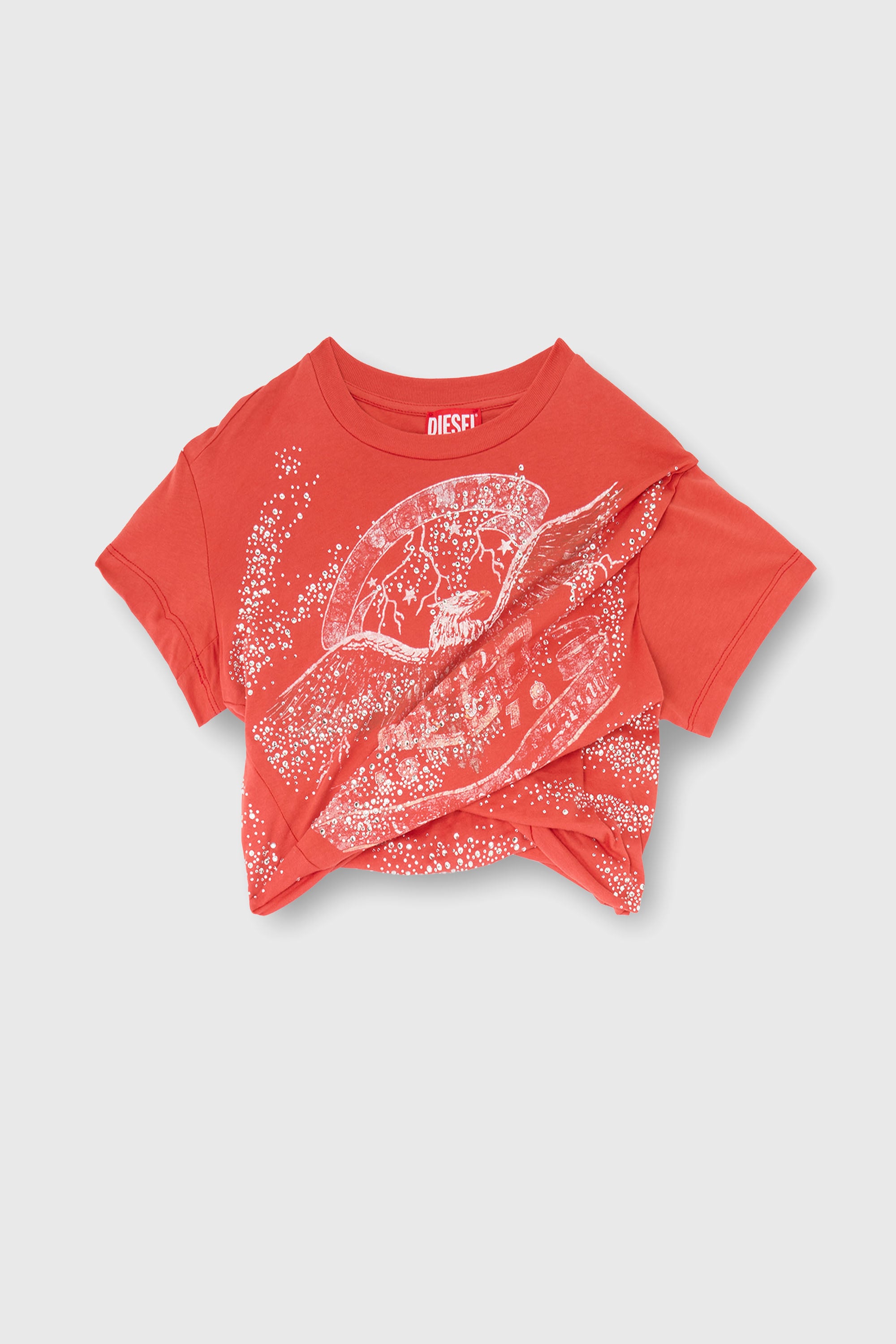 Diesel - T-WINCY, T-shirt arricciata in jersey a doppio strato Donna in Rosso - 2