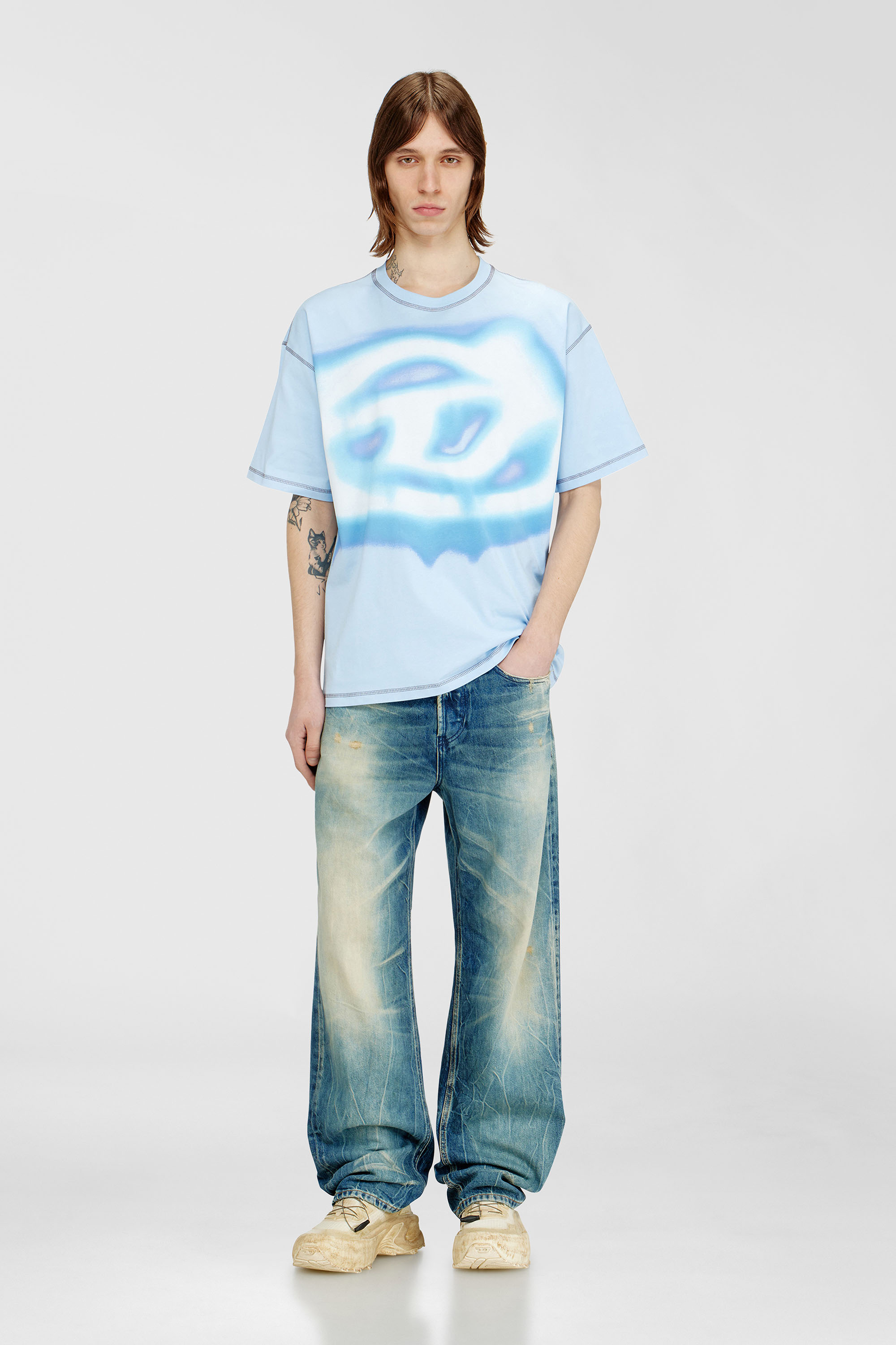 Diesel - T-BOXT-V11, Herren Lockeres T-Shirt mit Wasser-Effekt-Print in Hellblau - 2