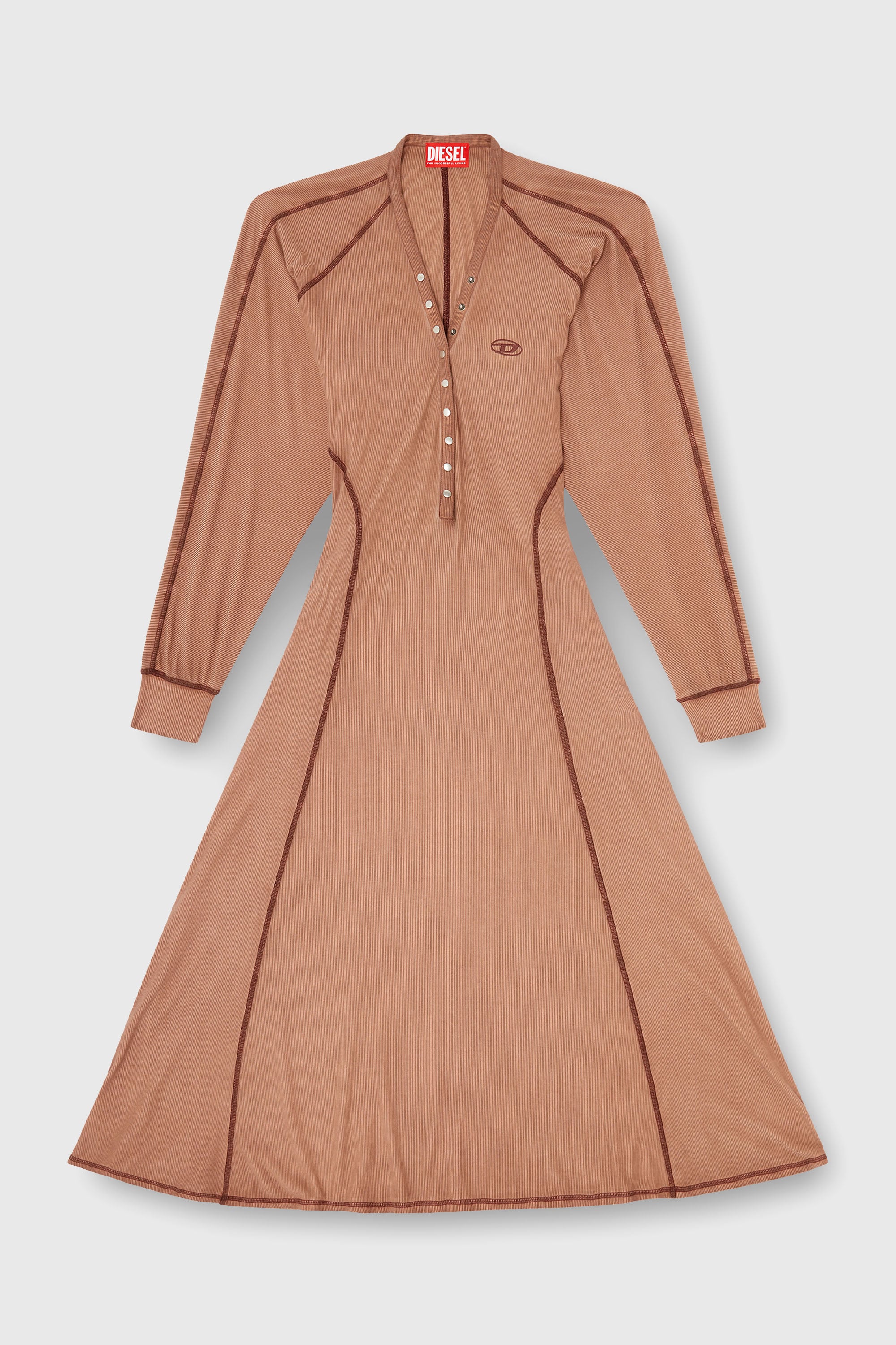 Diesel - D-ISERINA, Robe midi en jersey c&ocirc;tel&eacute; &agrave; manches chauve-souris Femme in Marron - 2