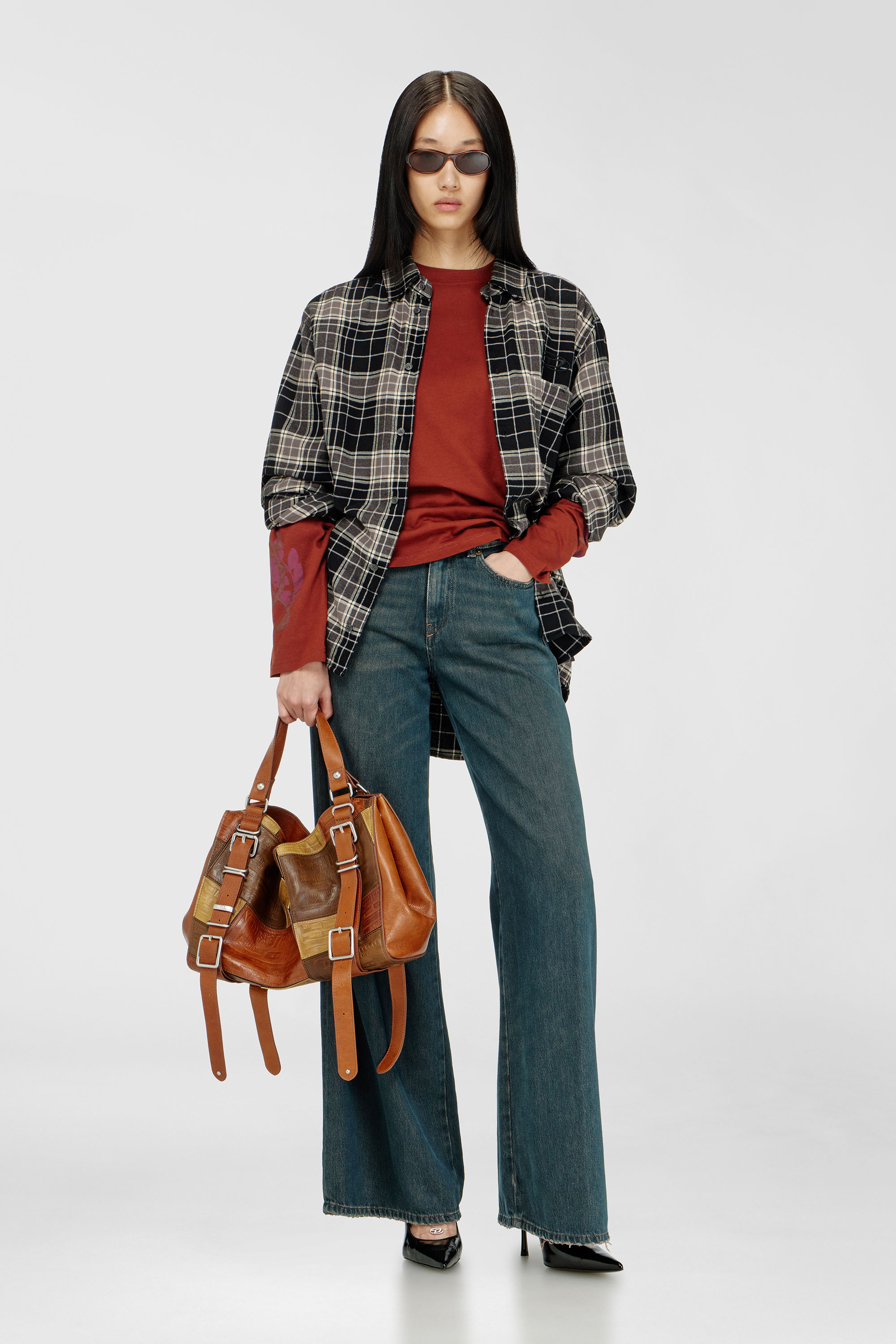 Diesel - D-ONE TOPHANDLE M, D-One-Sac medium &agrave; poign&eacute;e sup&eacute;rieure en cuir patchwork Mixte in Marron - 1