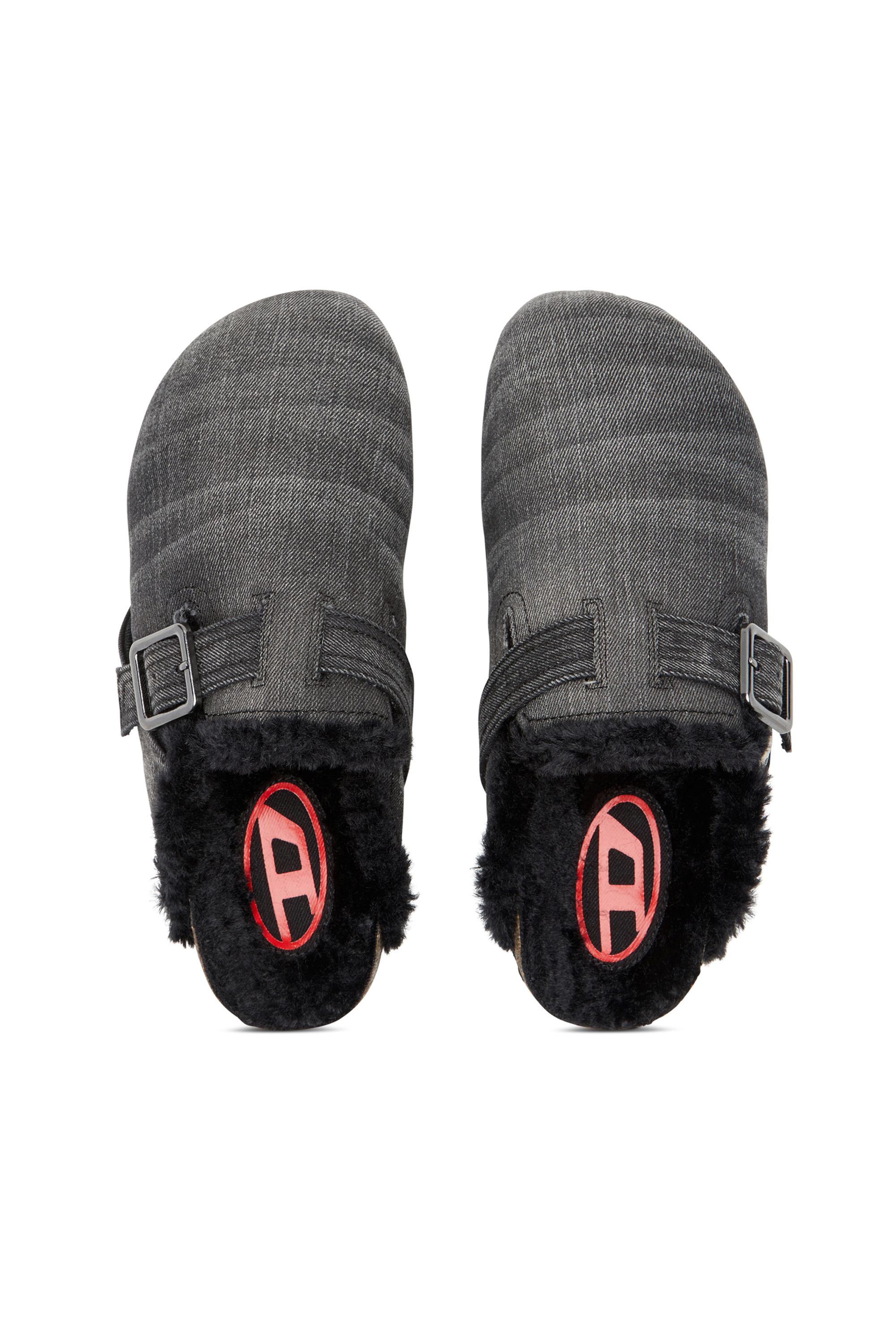 Diesel - D-WOODSTOCK X, D-Woodstock-Mule in denim con interno fluffy Uomo in Nero - 5