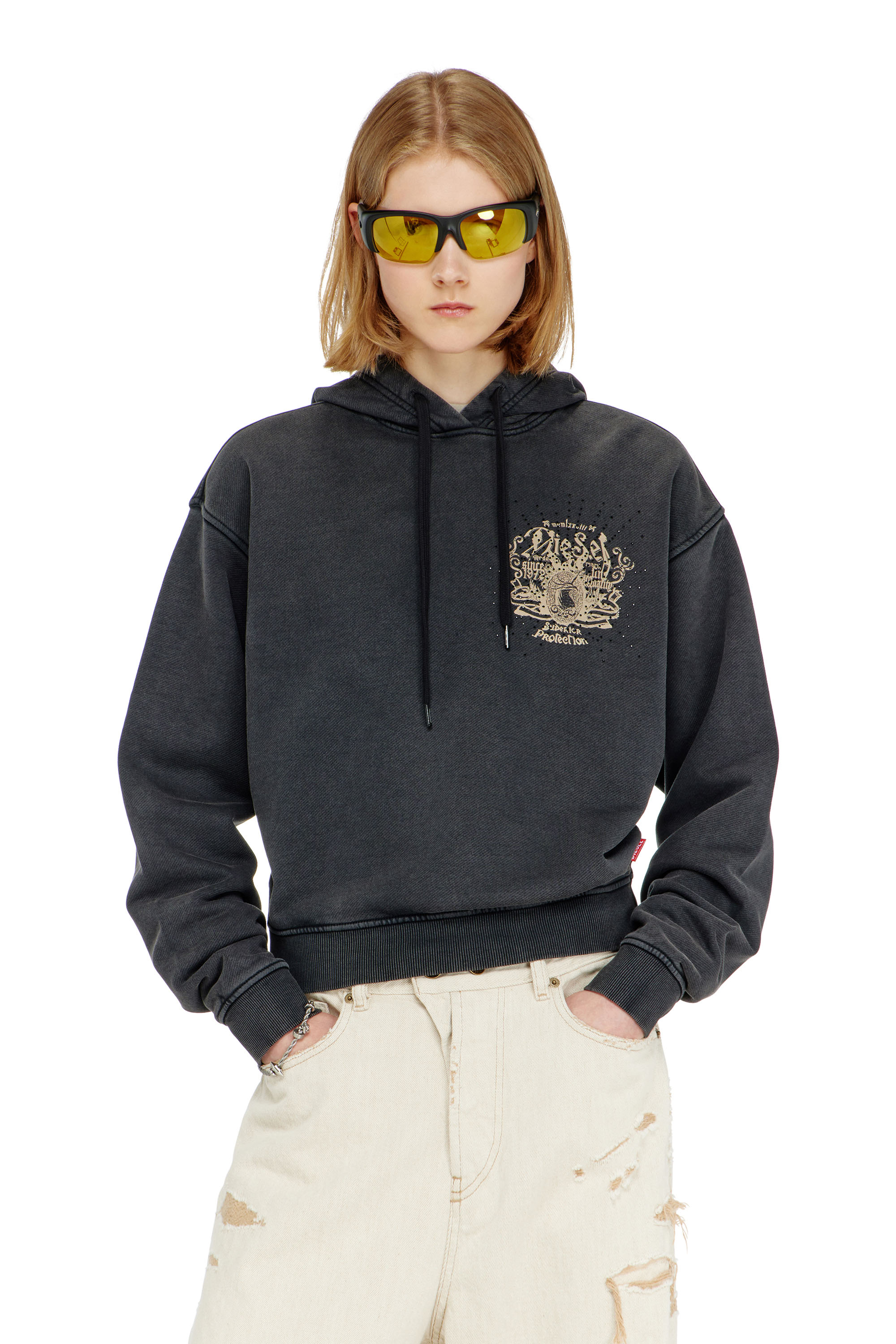 Diesel - F-PHOENY, Felpa con cappuccio con stampe e applicazioni di strass Donna in ToBeDefined - 3
