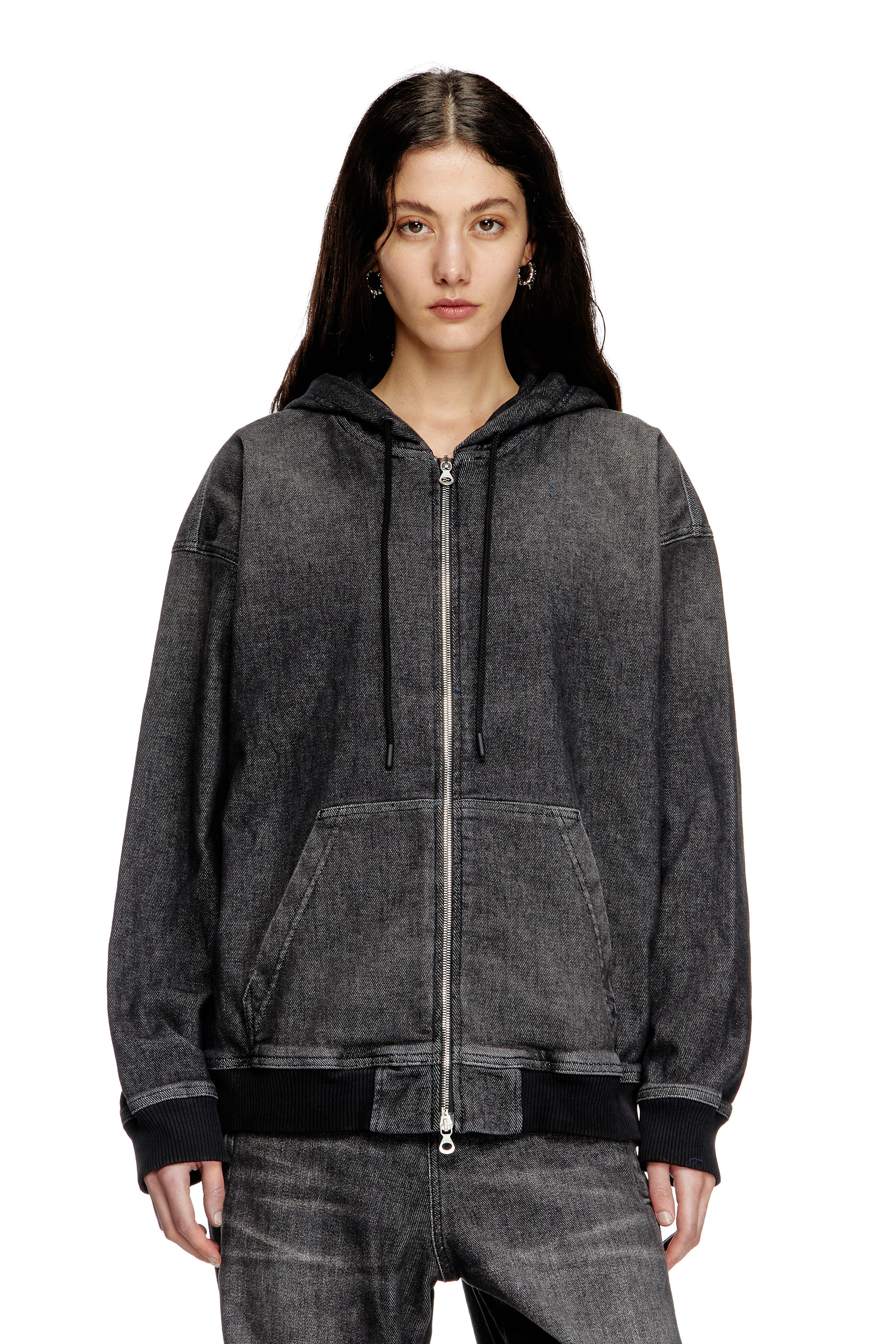 Diesel - D-GIRI-S TRACK, Hoodie con zip in Track Denim dirty Unisex in Nero - 5