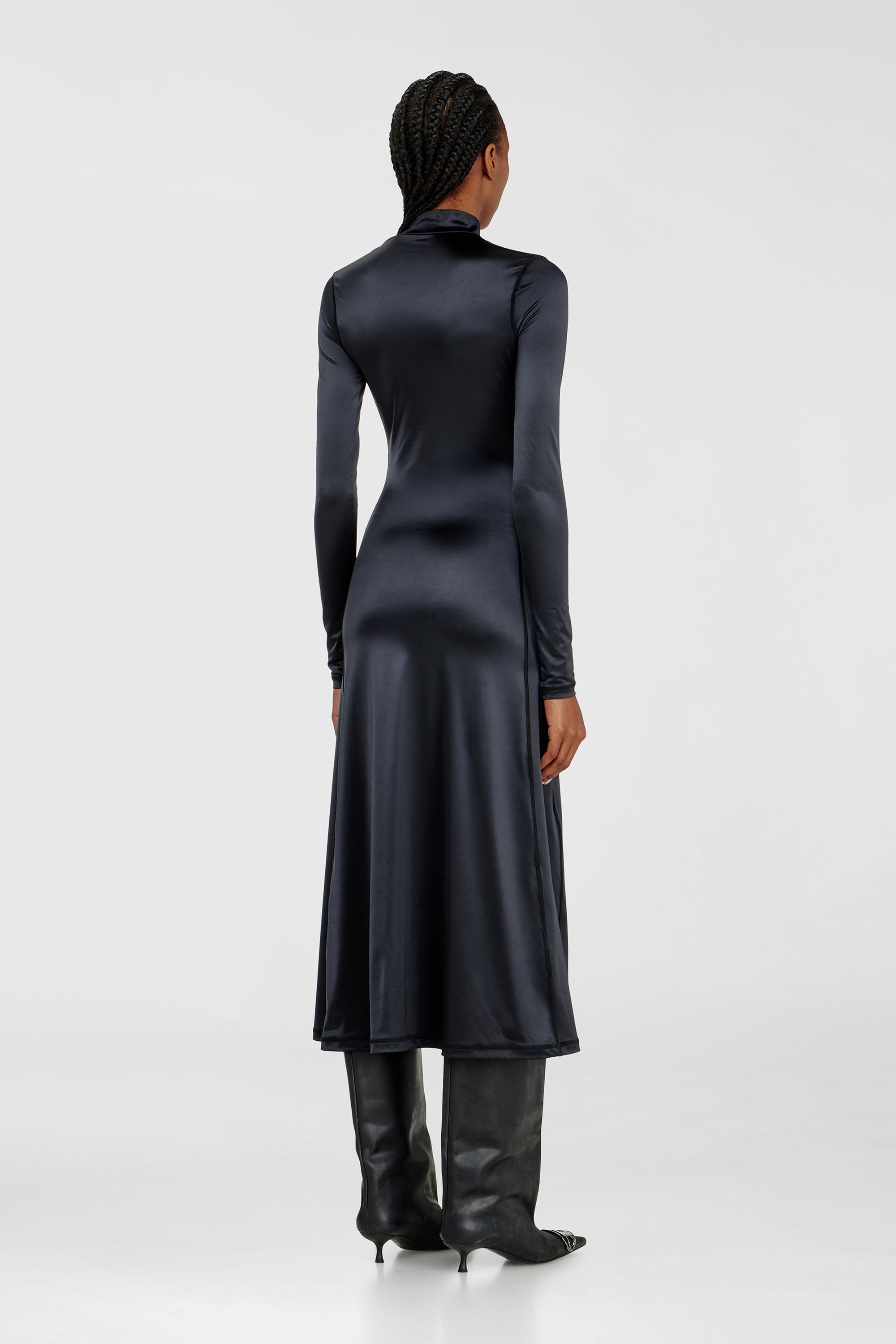 Diesel - D-UNGO, Abito midi fluido con collo alto Donna in Nero - 4