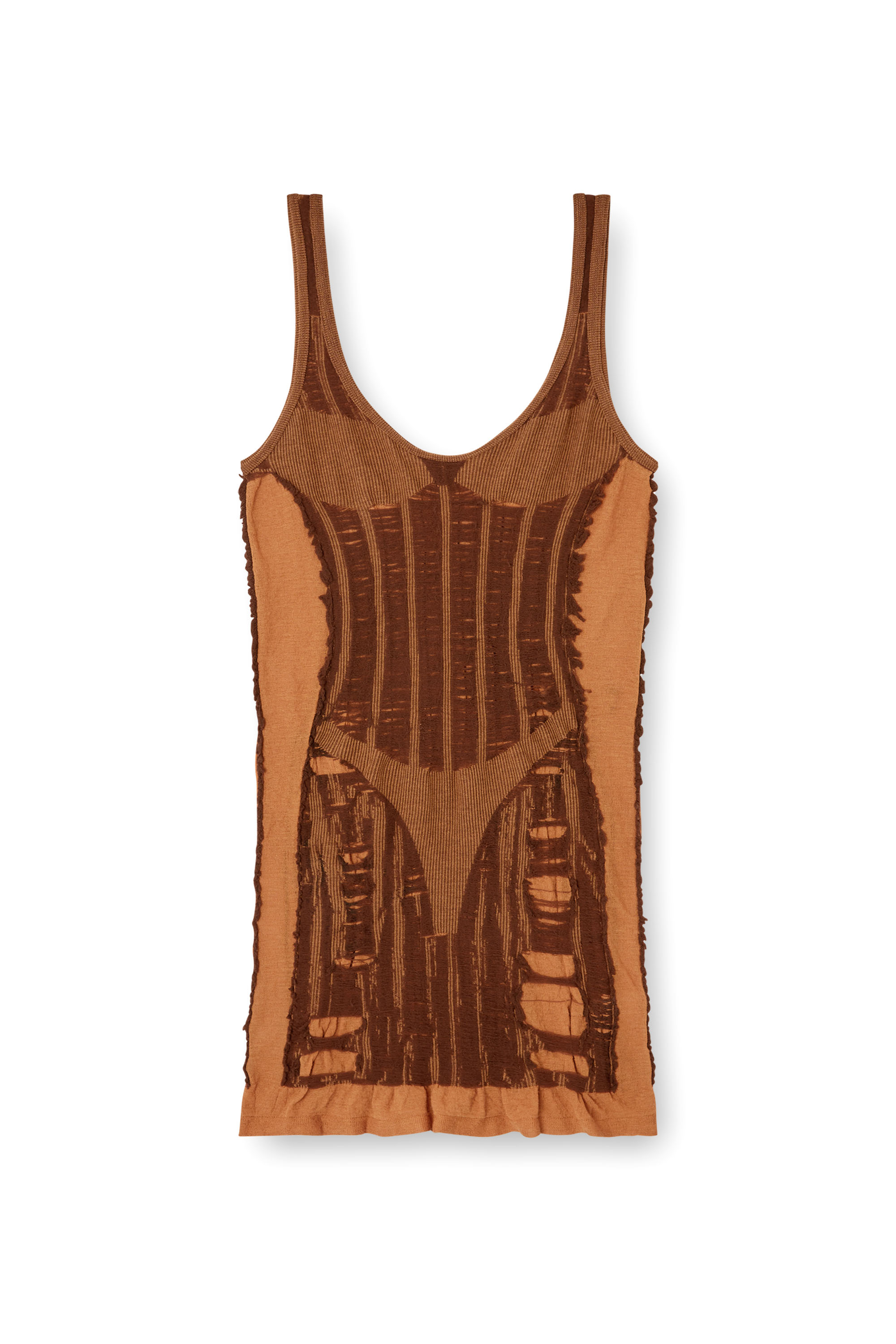 Diesel - M-CALIMERA-SHORT, Woman's Mini dress in distressed second-skin knit in Brown - 2