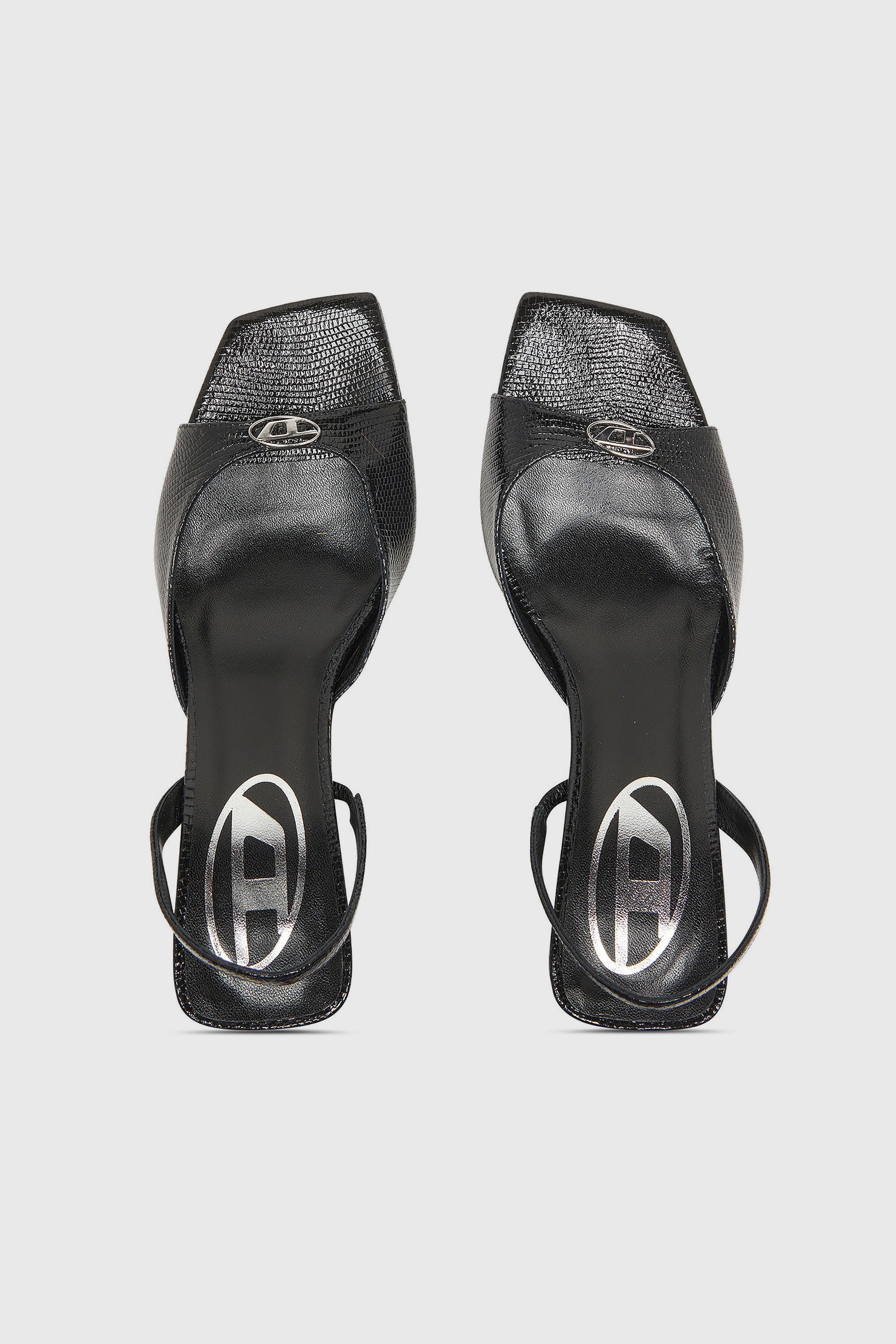 Diesel - D-AMBER 75 SANDAL, D-Amber-Sandales slingback en cuir effet l&eacute;zard Femme in Noir - 4