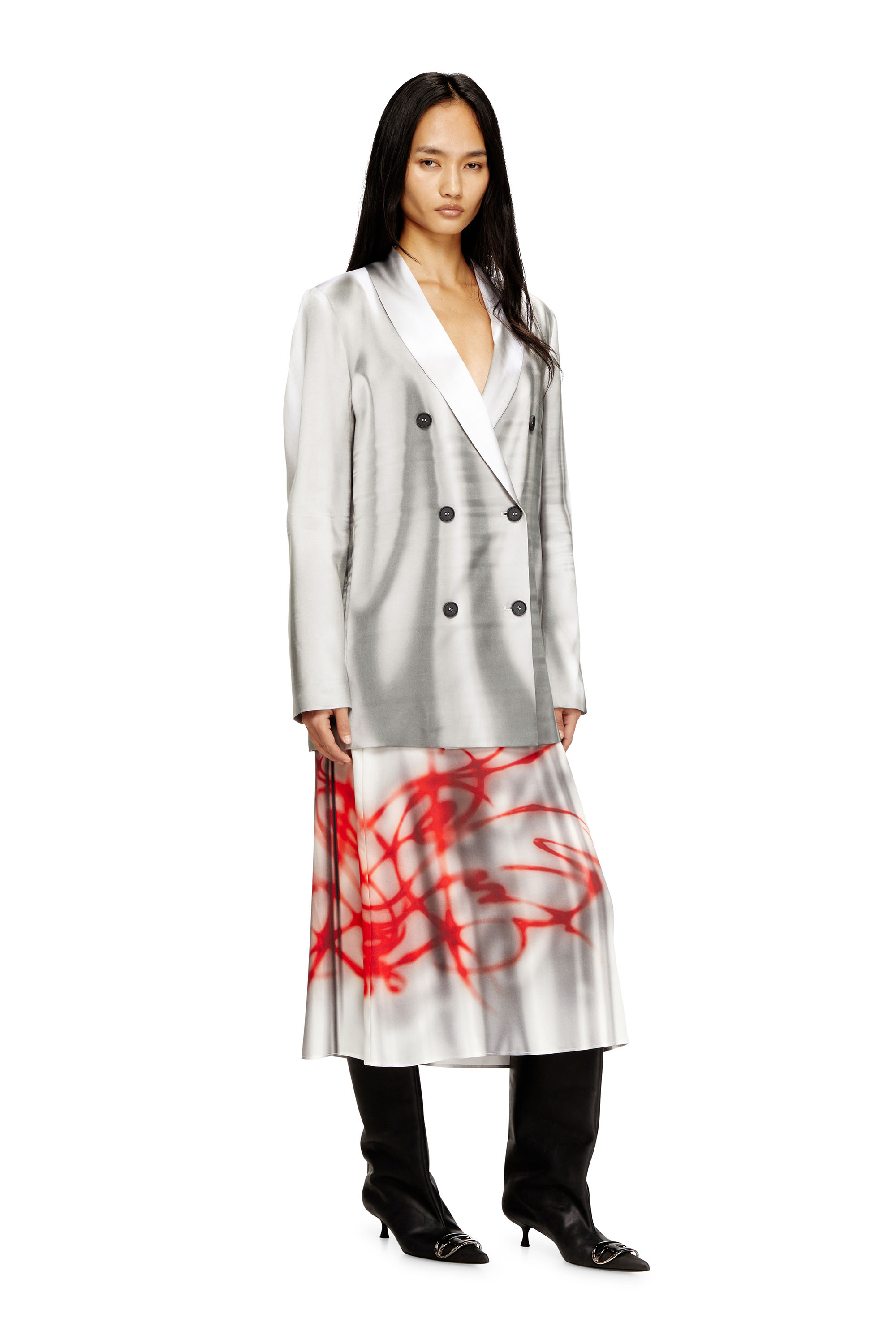 Diesel - G-AVINA, Blazer in raso con drappeggio trompe l'oeil Donna in Multicolor - 1