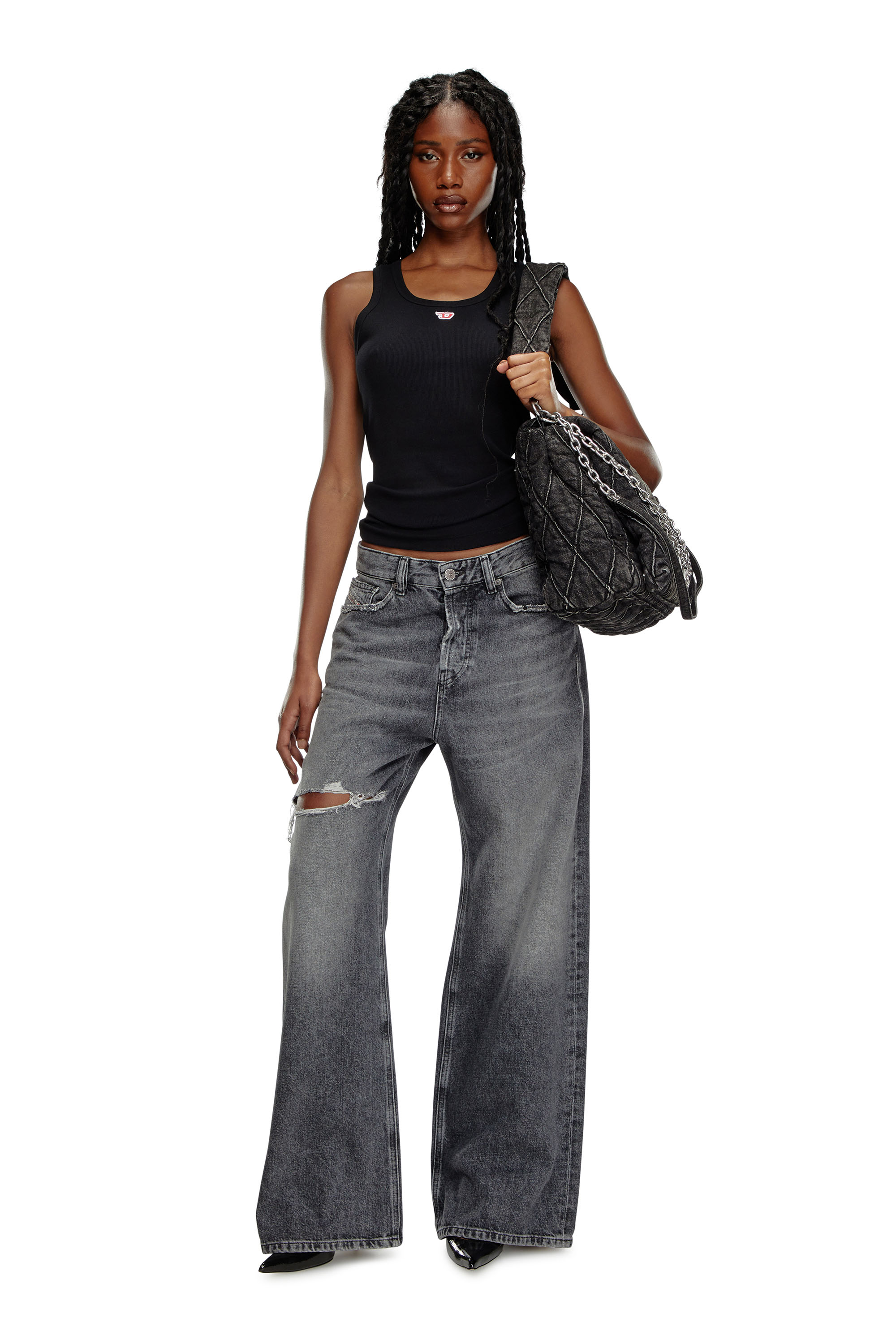 Diesel - T-ANKY-D, Canotta con patch D ricamata Donna in Nero - 1