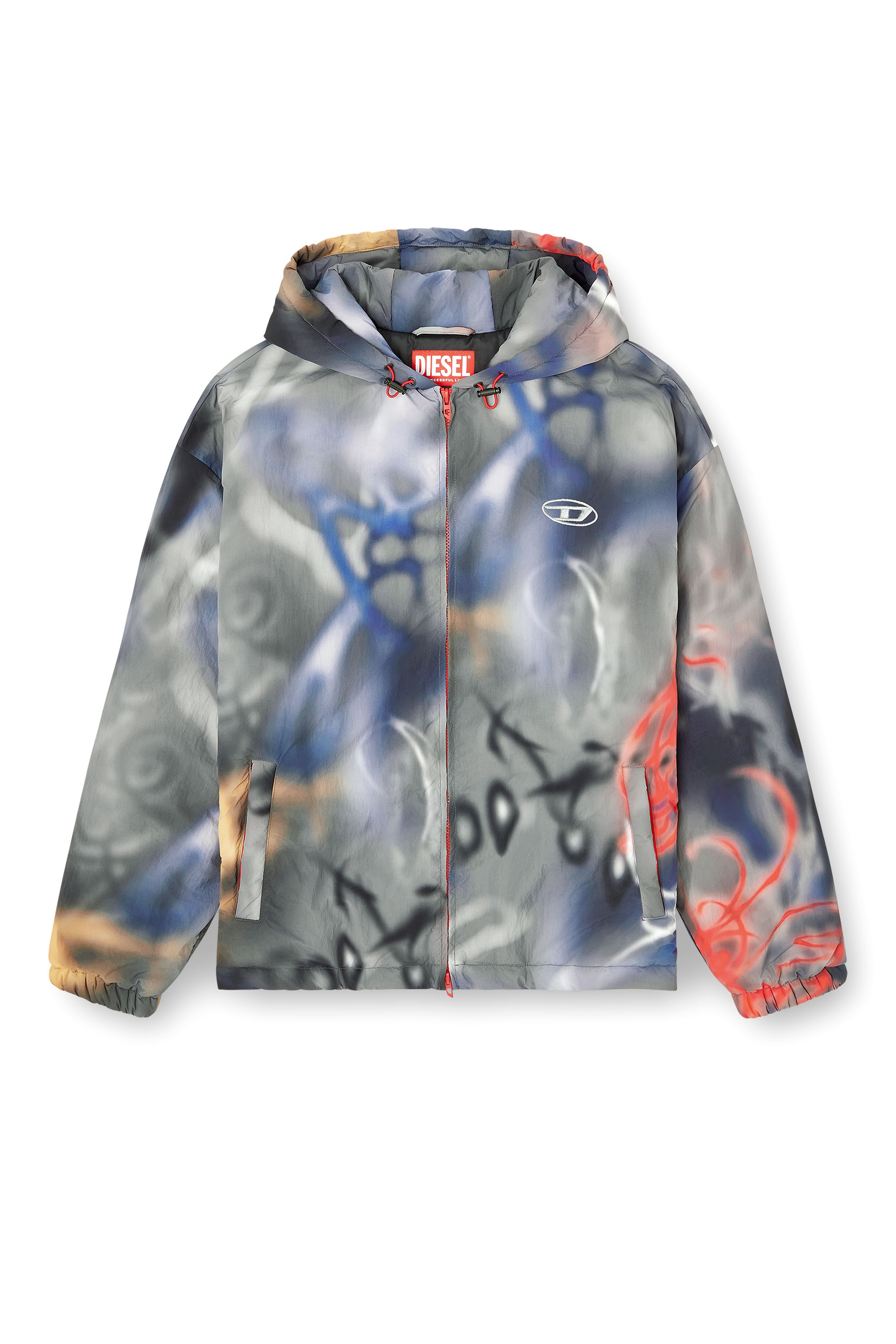 Diesel - J-MIRR, Man's Padded windbreaker with graffiti print in Blue/Grey - 2