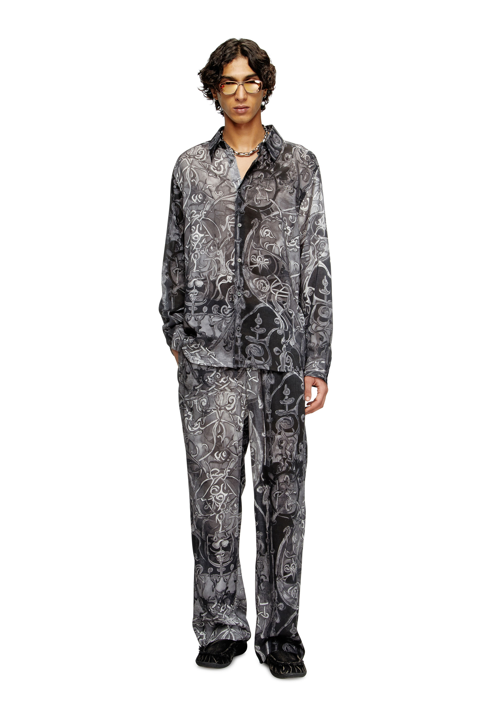 Diesel - S-SIMPLY-B-AJFW, Chemise en TENCEL™ avec imprimé médiéval Homme in Noir - 2