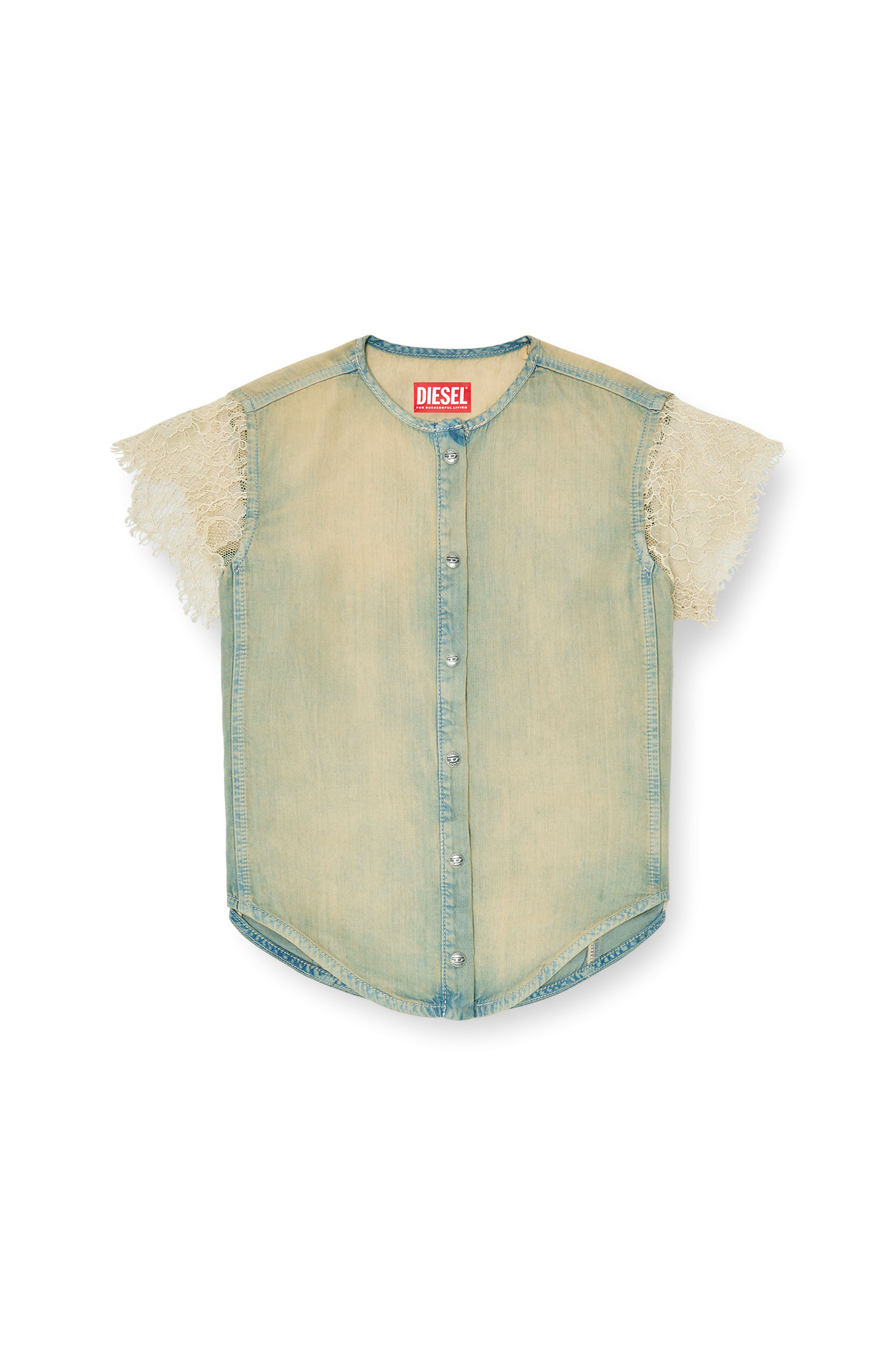 Diesel - DE-MALKA-S, Camicia a maniche corte in denim e pizzo Donna in ToBeDefined - 3