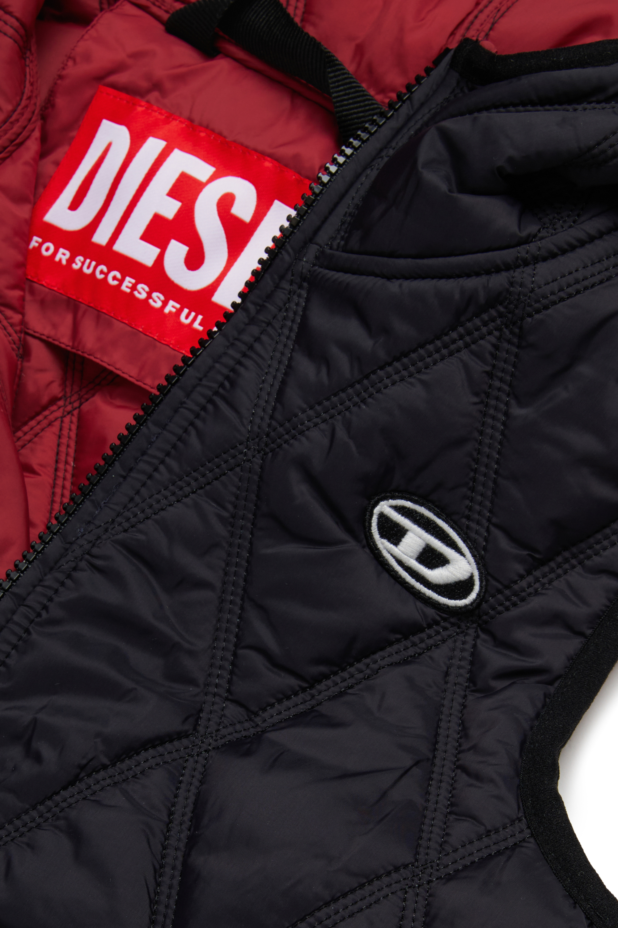 Diesel - JFOKKLOGO, Gilet matelassé à capuche en nylon Mixte in Noir - 4