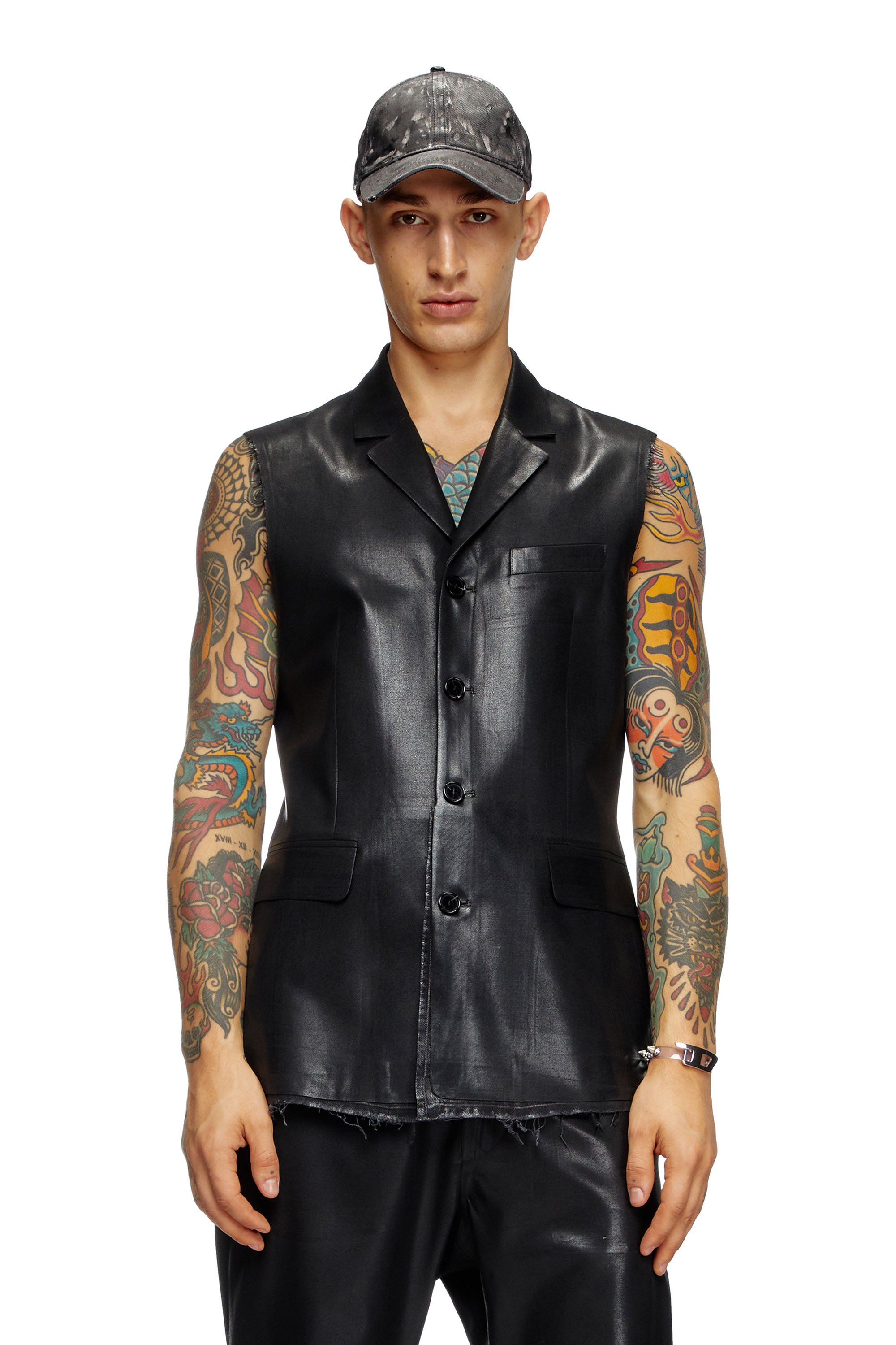 Diesel - J-PHOX-HEAV, Gilet sartoriale con coating frontale Uomo in Nero - 1