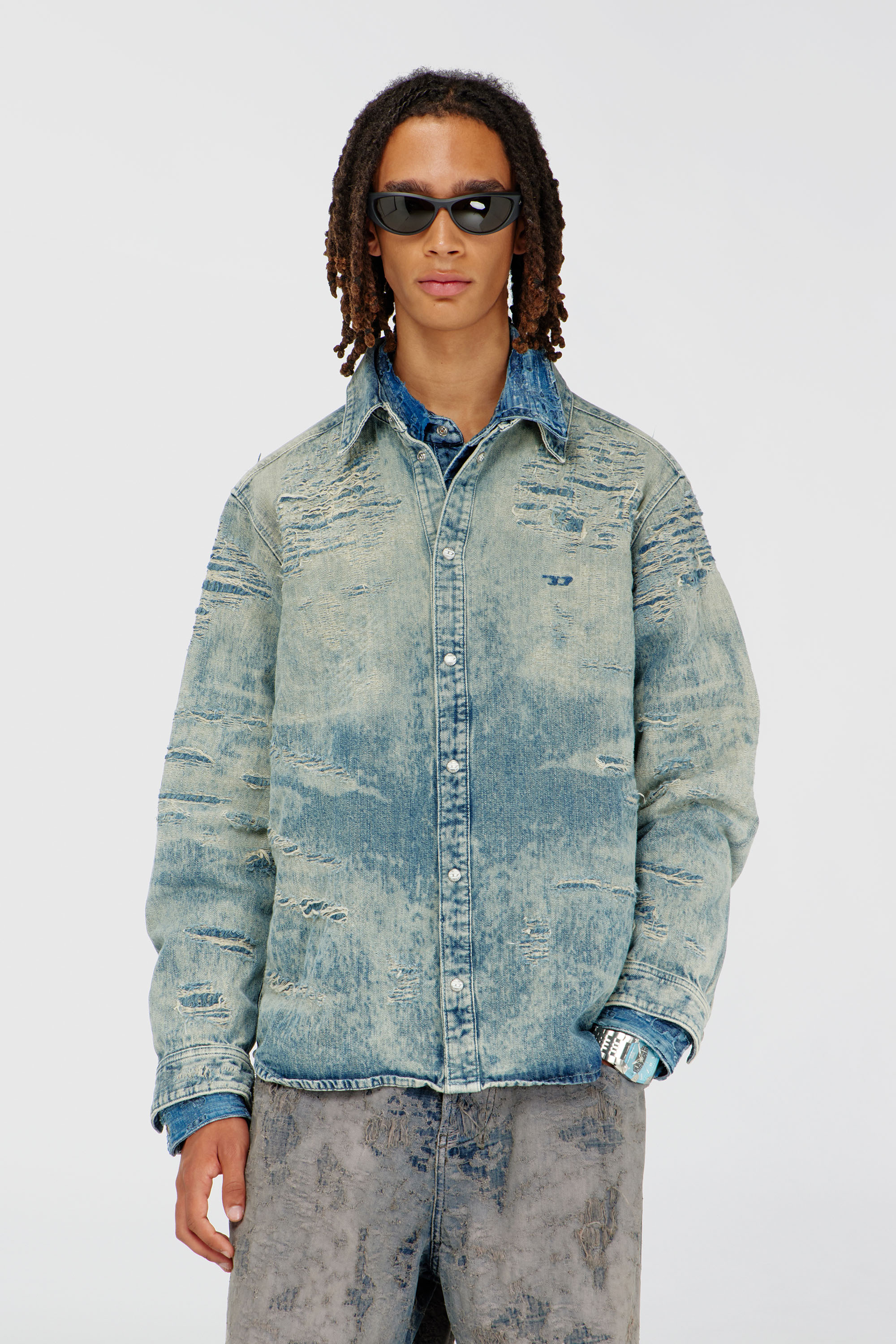 Diesel - D-SIMPLY, Herren Hemd aus Jacquard-Denim mit Used-Effekt in Hellblau - 3