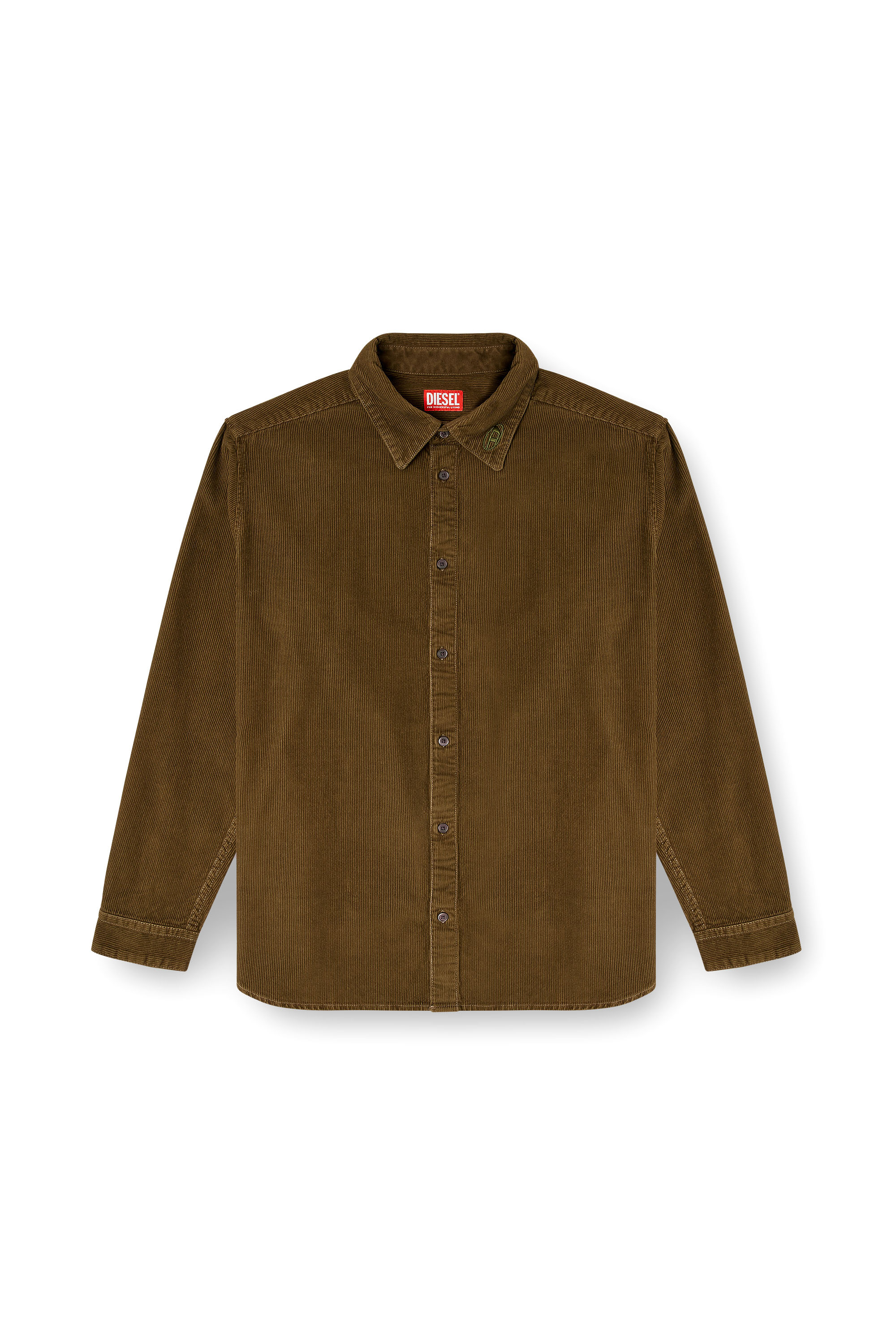 Diesel - S-SIMPLY-AJFQ, Chemise en coton avec broderie sur le col. Homme in Vert - 3