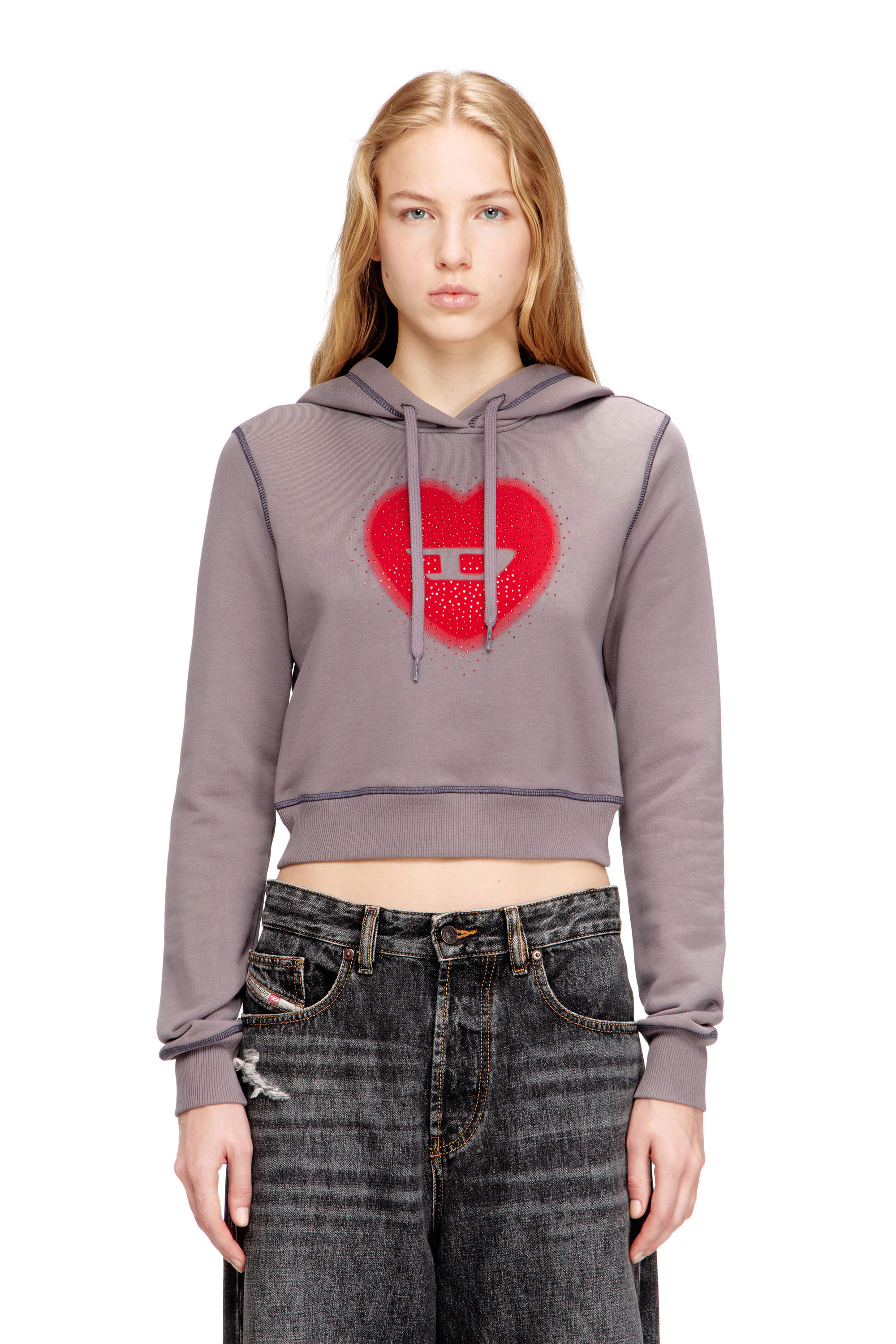 Diesel - F-SLIMMY-HOOD-S5, Sweat &agrave; capuche avec imprim&eacute; c&oelig;ur et clous Femme in ToBeDefined - 3