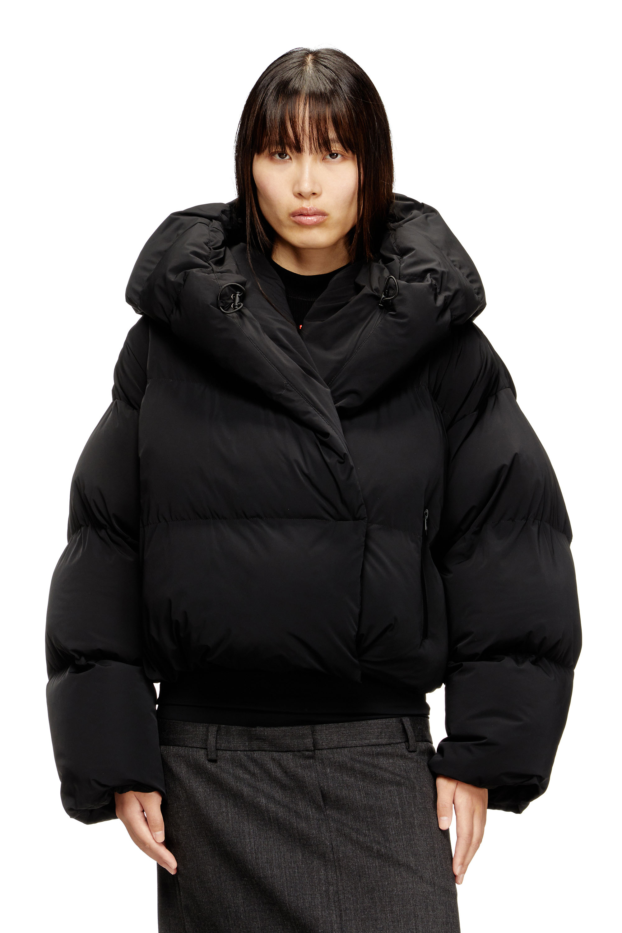 Diesel - W-ILEY-T1, Damen Wickel-Daunen-Jacke aus Bi-Stretch-Nylon in Schwarz - 1
