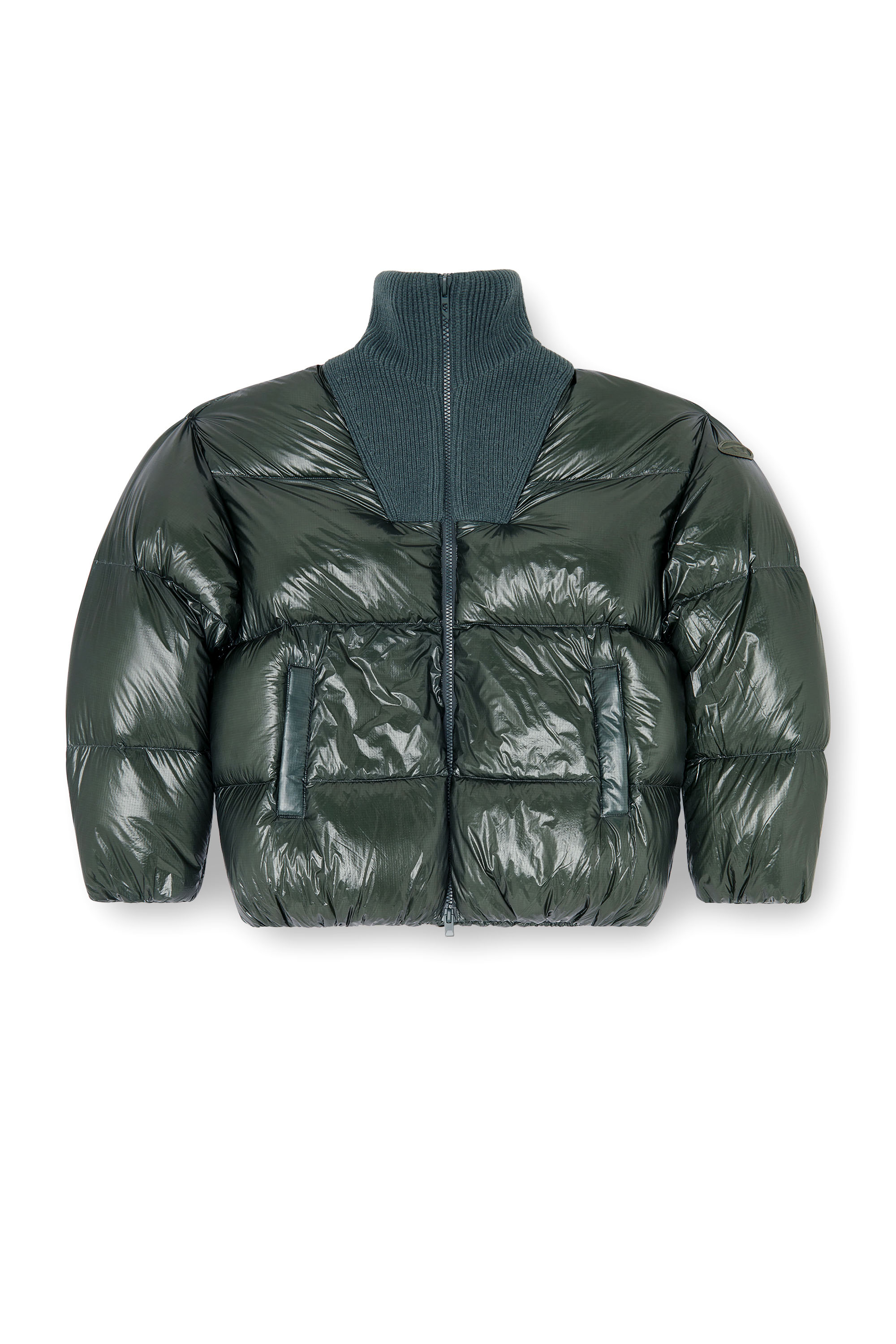 Diesel - W-RIBB, Herren Daunen-Steppjacke aus ripstop mit geripptem Kragen in Dunkelgr&uuml;n - 3