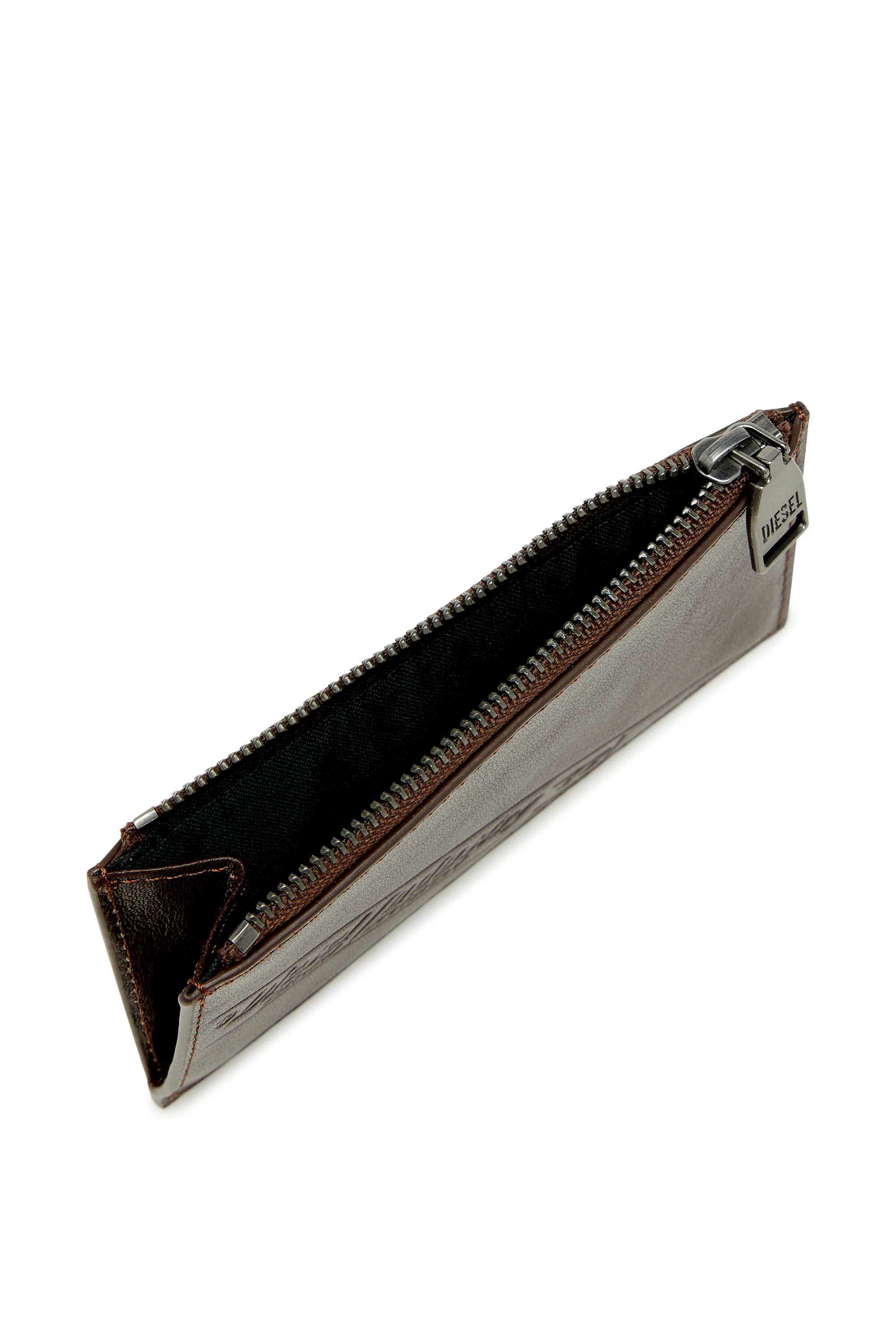 Diesel - FLAG-D CARD HOLDER III, Man's Leather card holder with zip closure in Brown - 3