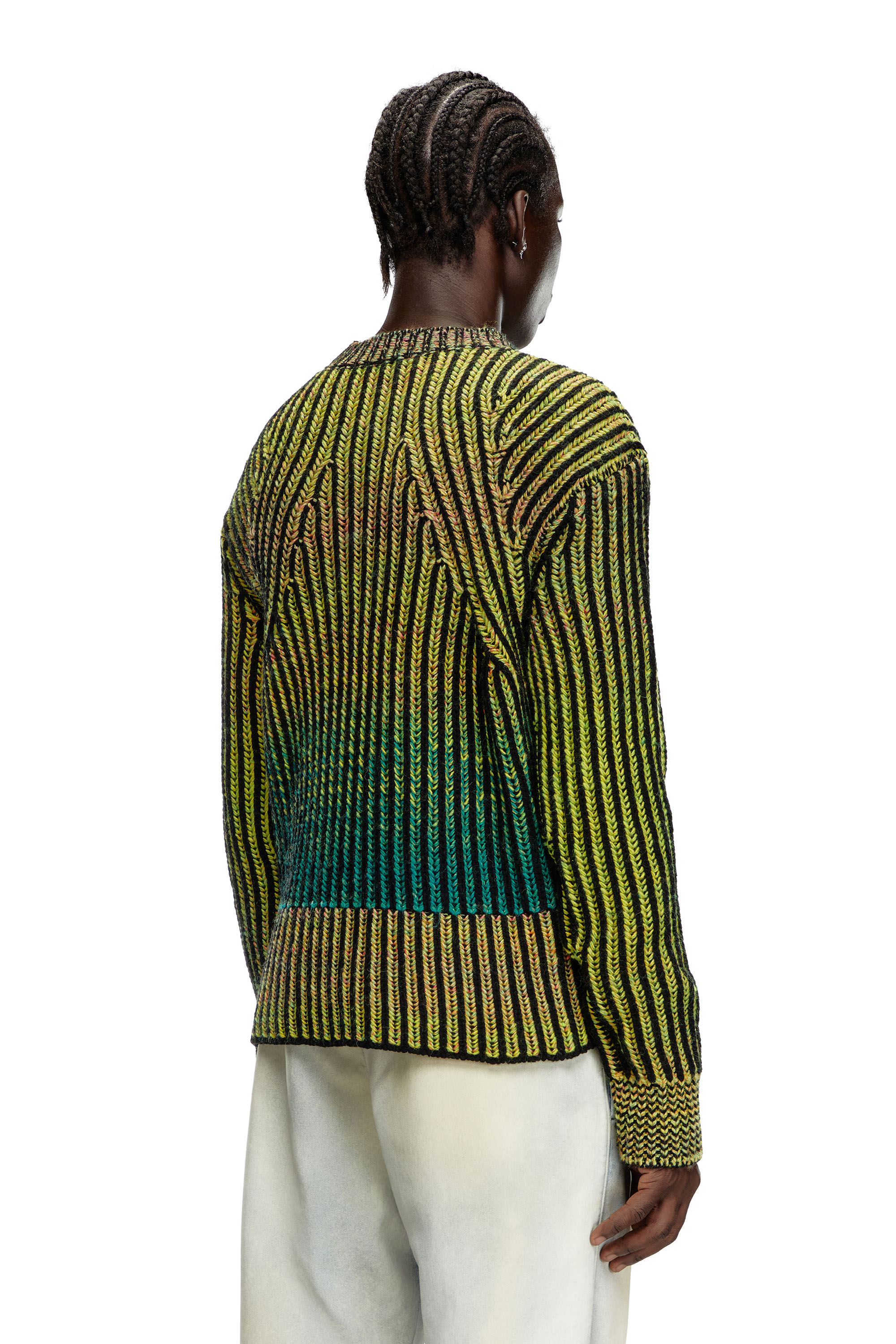 Diesel - K-OAKLAND-A, Uomo Striped ribbed jumper in wool blend in Verde - Image 4