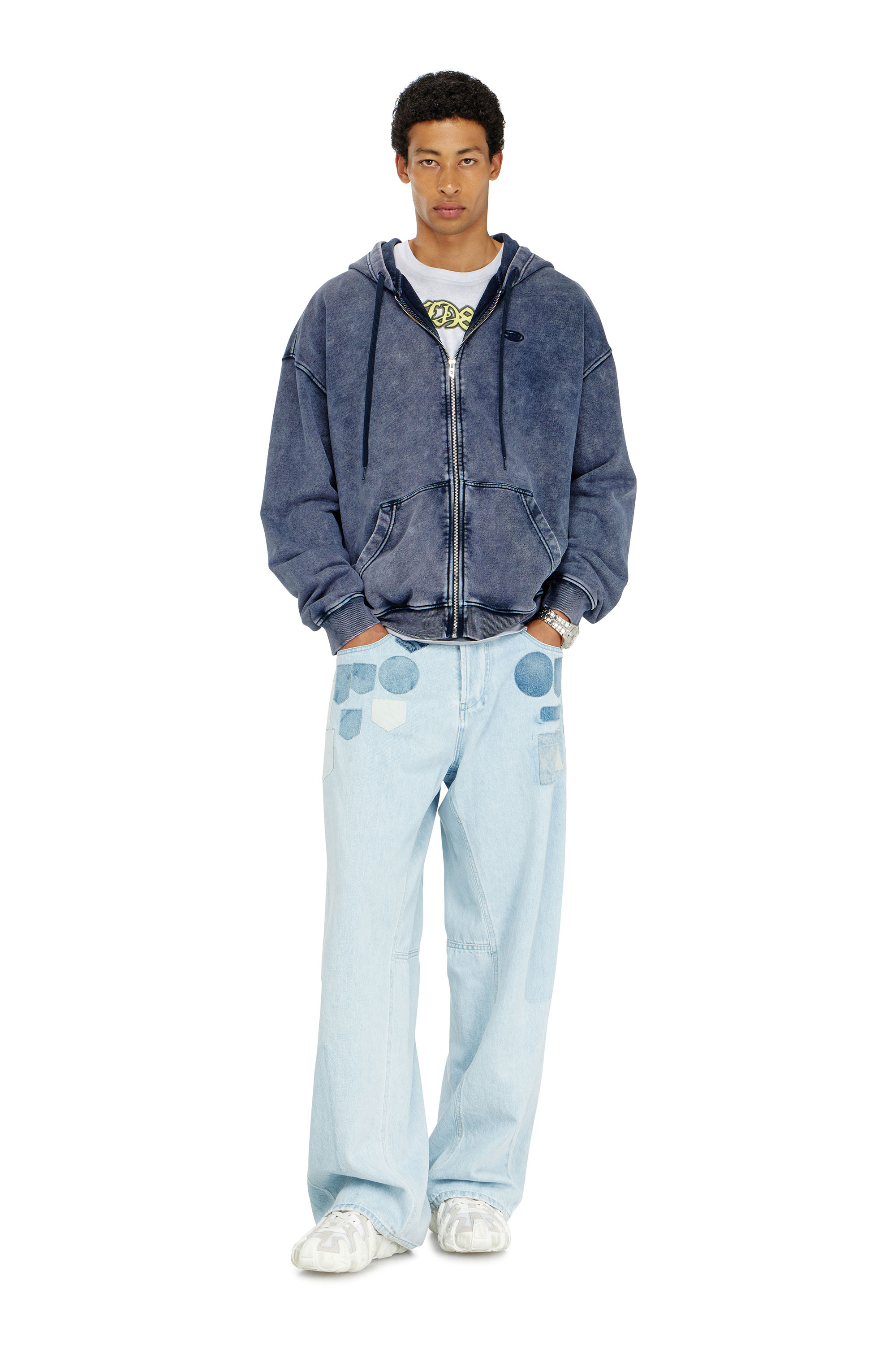 Diesel - S-BOXT-HOOD-ZIP-DEN, Sweat &agrave; capuche zipp&eacute; en molleton de coton trait&eacute; Homme in Bleu - 2