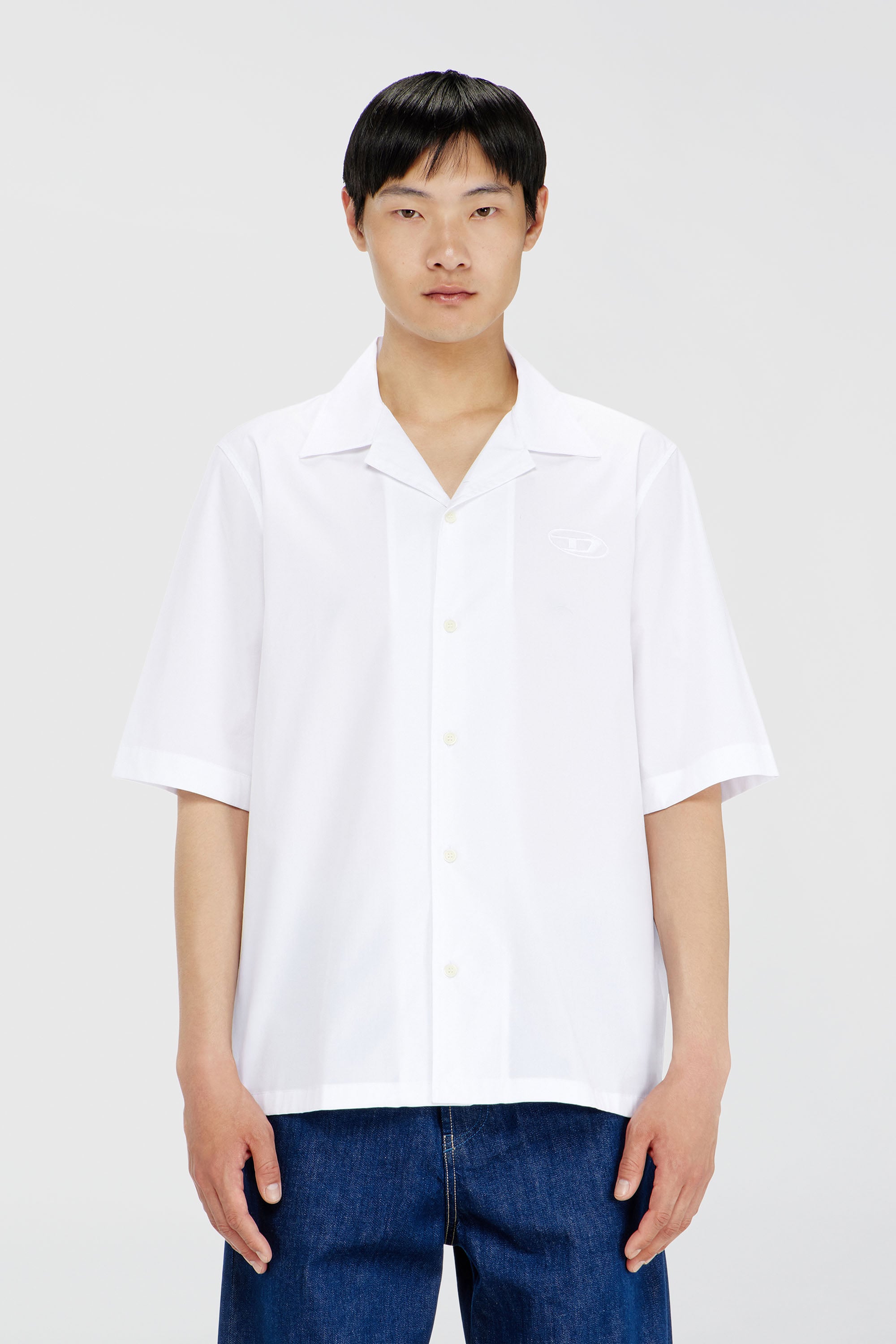 Diesel - S-MAC-GSBH, Camicia in popeline elasticizzato con ricamo Oval D Uomo in Bianco - 1