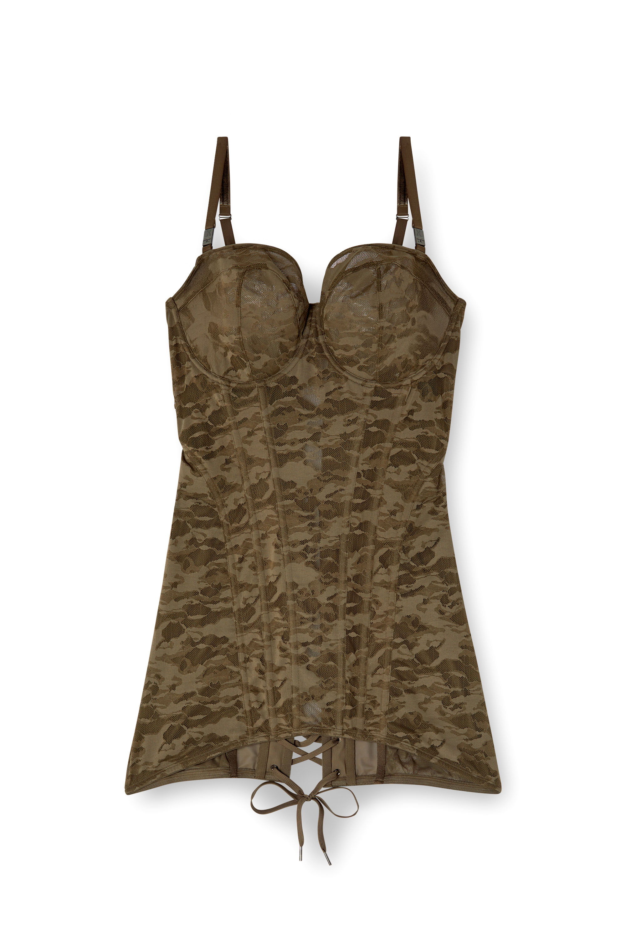 Diesel - C-CAMO-LACE-CORSET-SLIP, Abito a corsetto in pizzo camouflage Donna in Marrone - 4