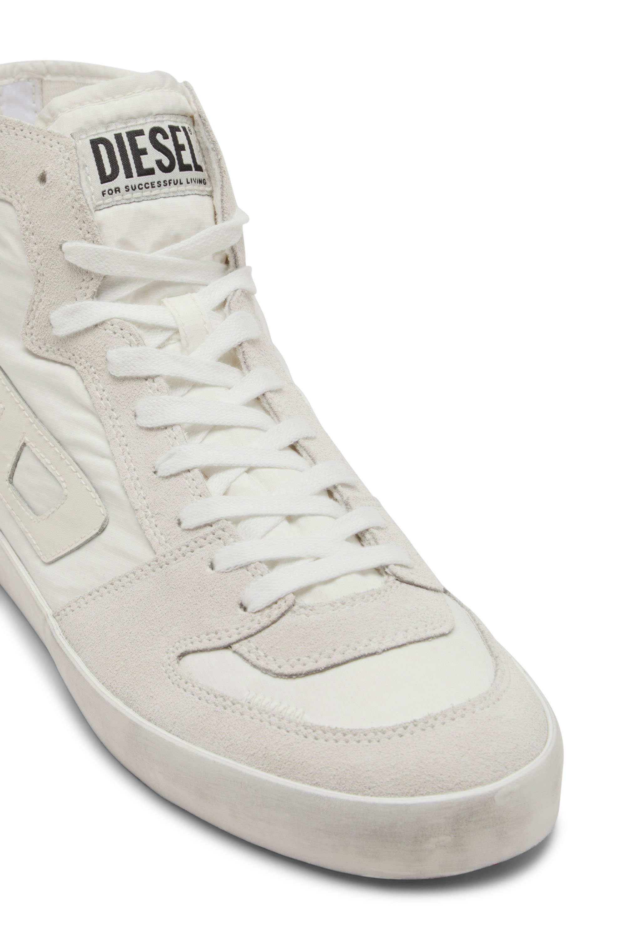 Diesel - S-LEROJI D-1 MID, Sneakers montantes matelassé en ripstop et cuir suédé Homme in Blanc - 4