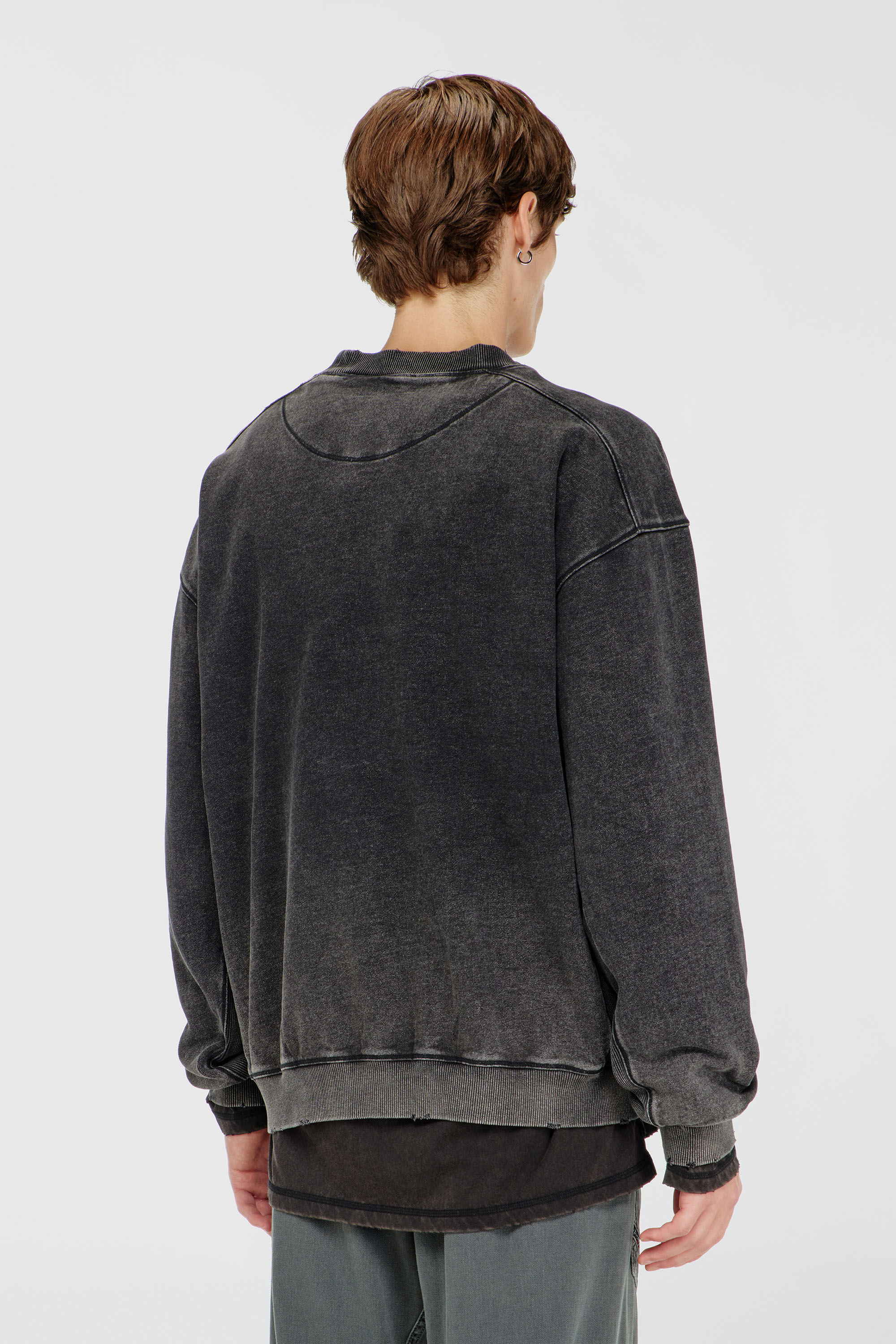 Diesel - S-CROX, Herren Sweatshirt aus Baumwolle mit verwaschenem Effekt in Dunkelgrau - 4