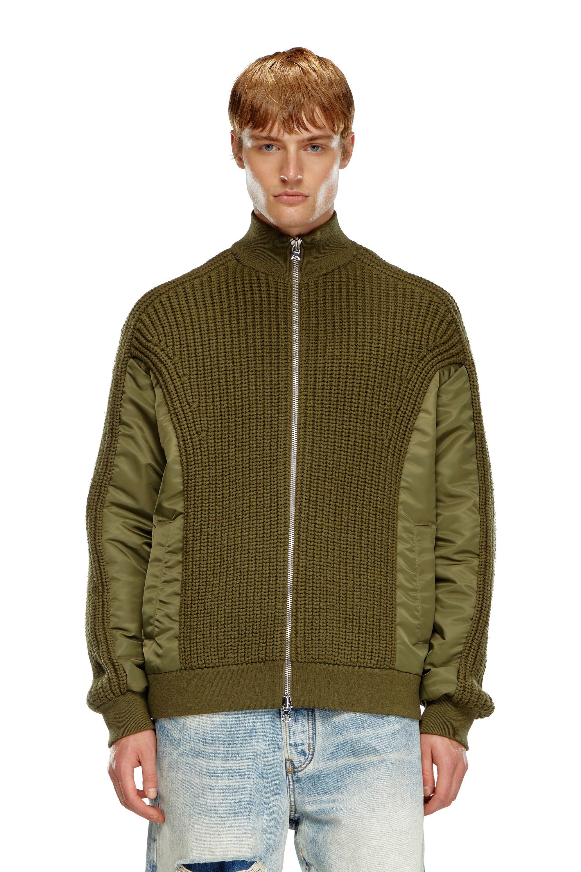 Diesel - K-ARRE, Man Zip-up cardigan in wool and nylon in Green - Image 5