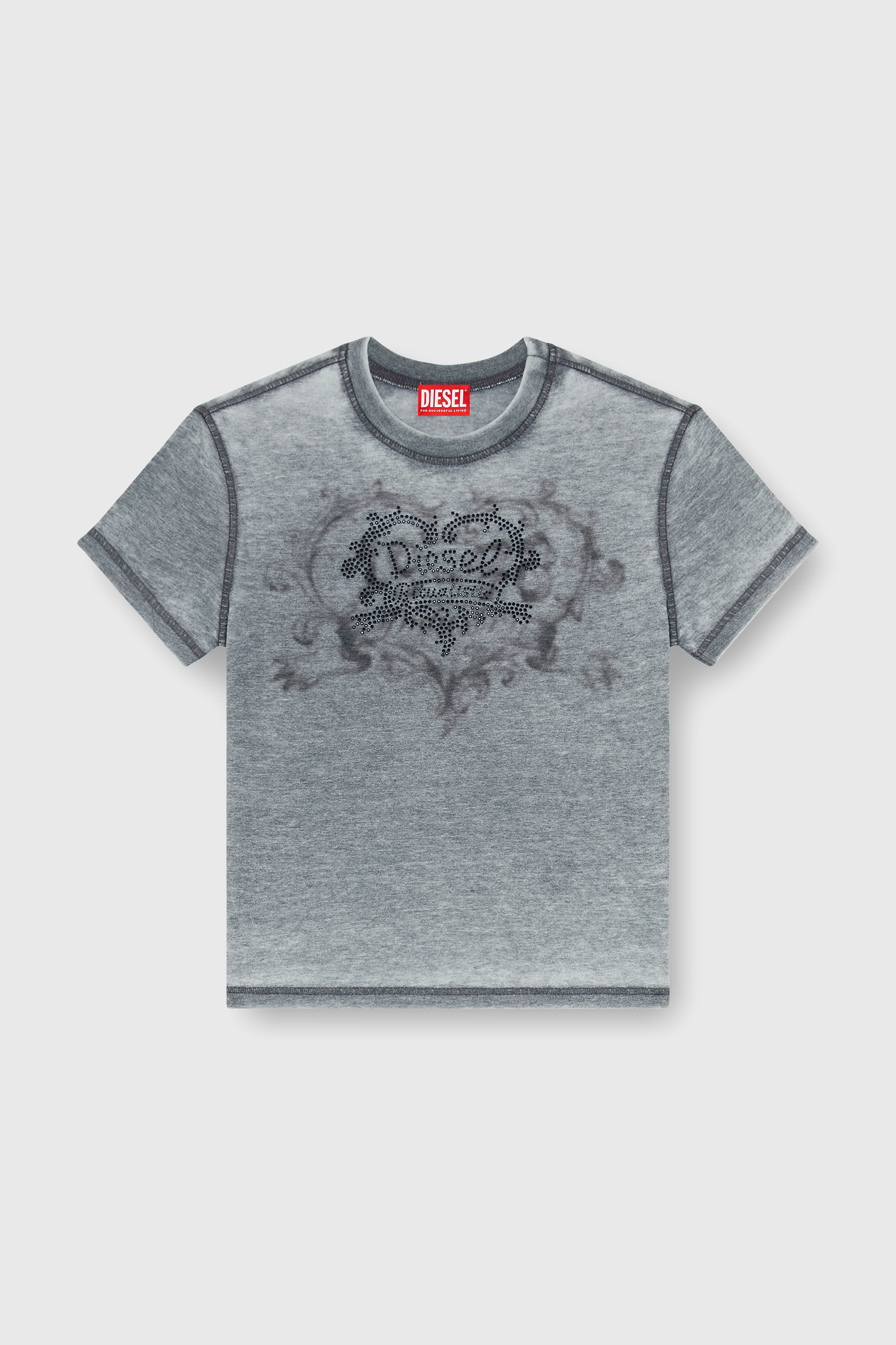 Diesel - T-ILA-AA1, T-shirt en jersey avec strass et burnout effect Femme in Gris - 2
