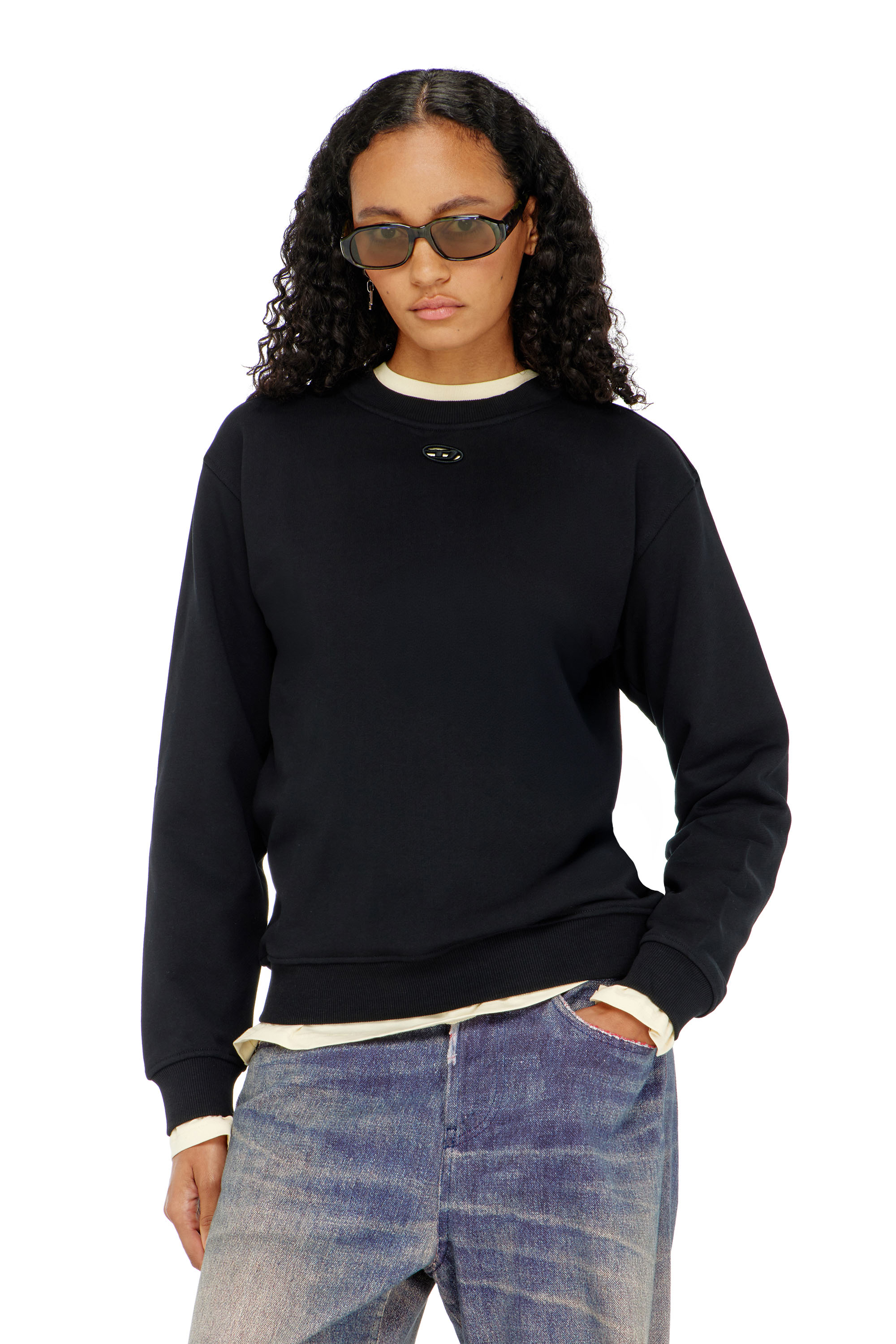 Diesel - F-NORMY-OD, Sweat-shirt en coton avec broderie Oval D Femme in Noir - 1