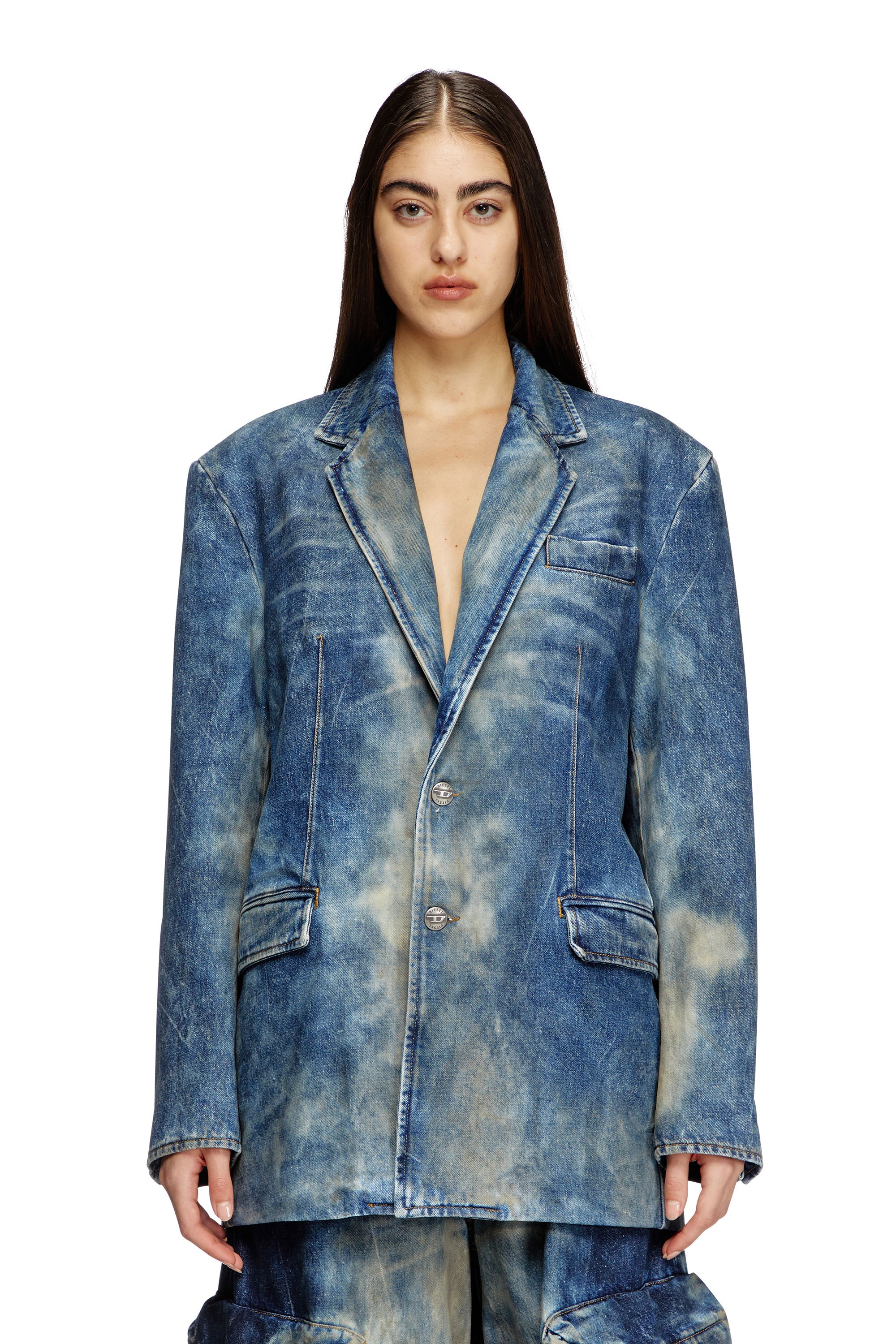 Diesel - D-OVER-DD, Unisex Blazer aus von Hand behandeltem Denim mit Schmutz-Effekt in Dunkelblau - 1