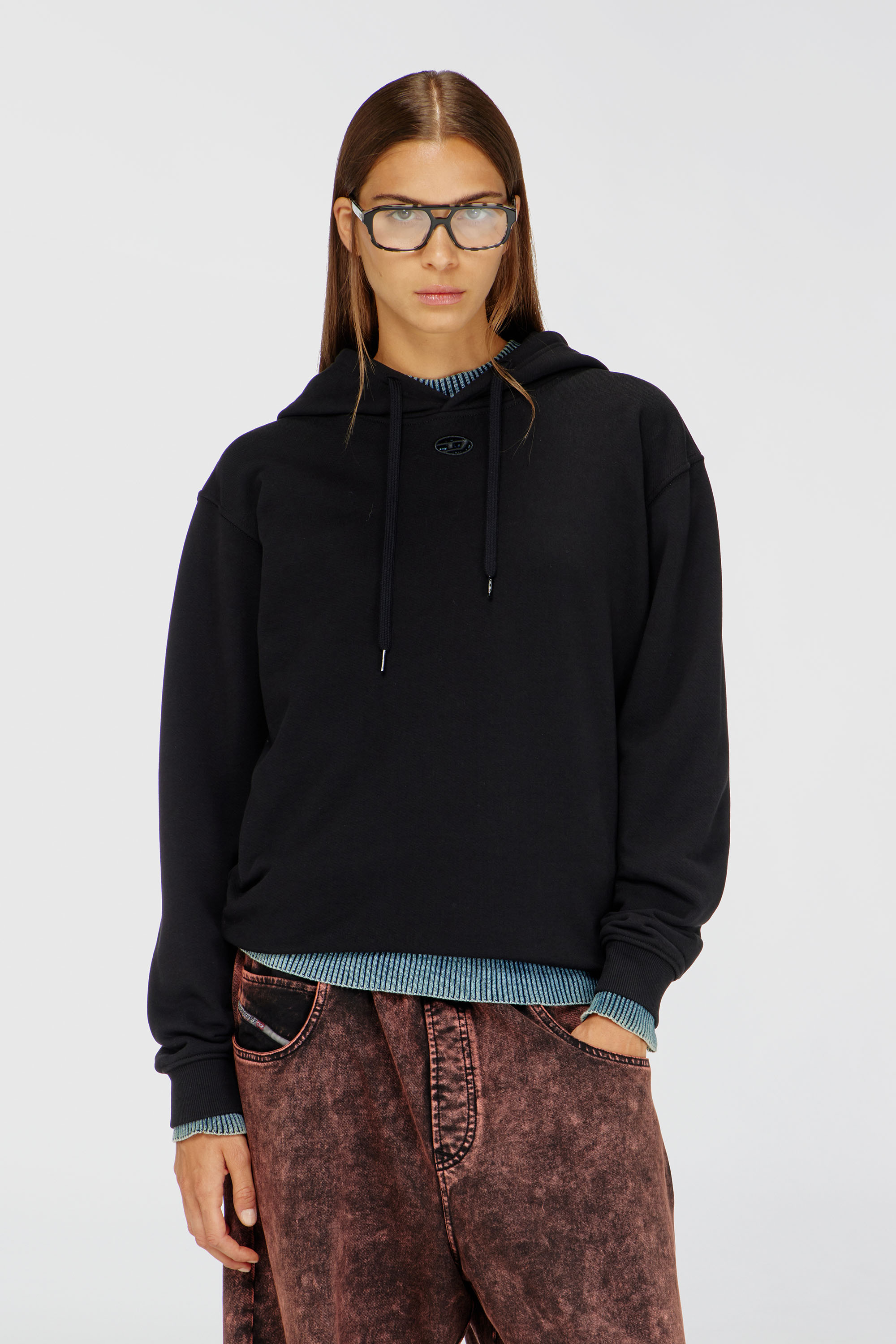 Diesel - F-NORMY-HOOD-OD, Sweat &agrave; capuche en coton avec logo Oval D Femme in Noir - 1